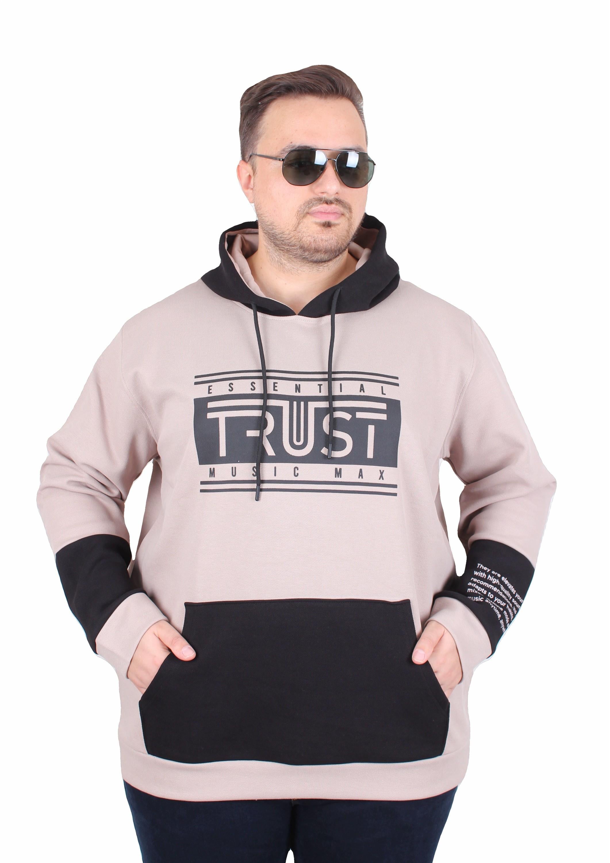 MocGrande Büyük Beden Kapüşonlu Sweat Double Face Trust 25701 BEJ