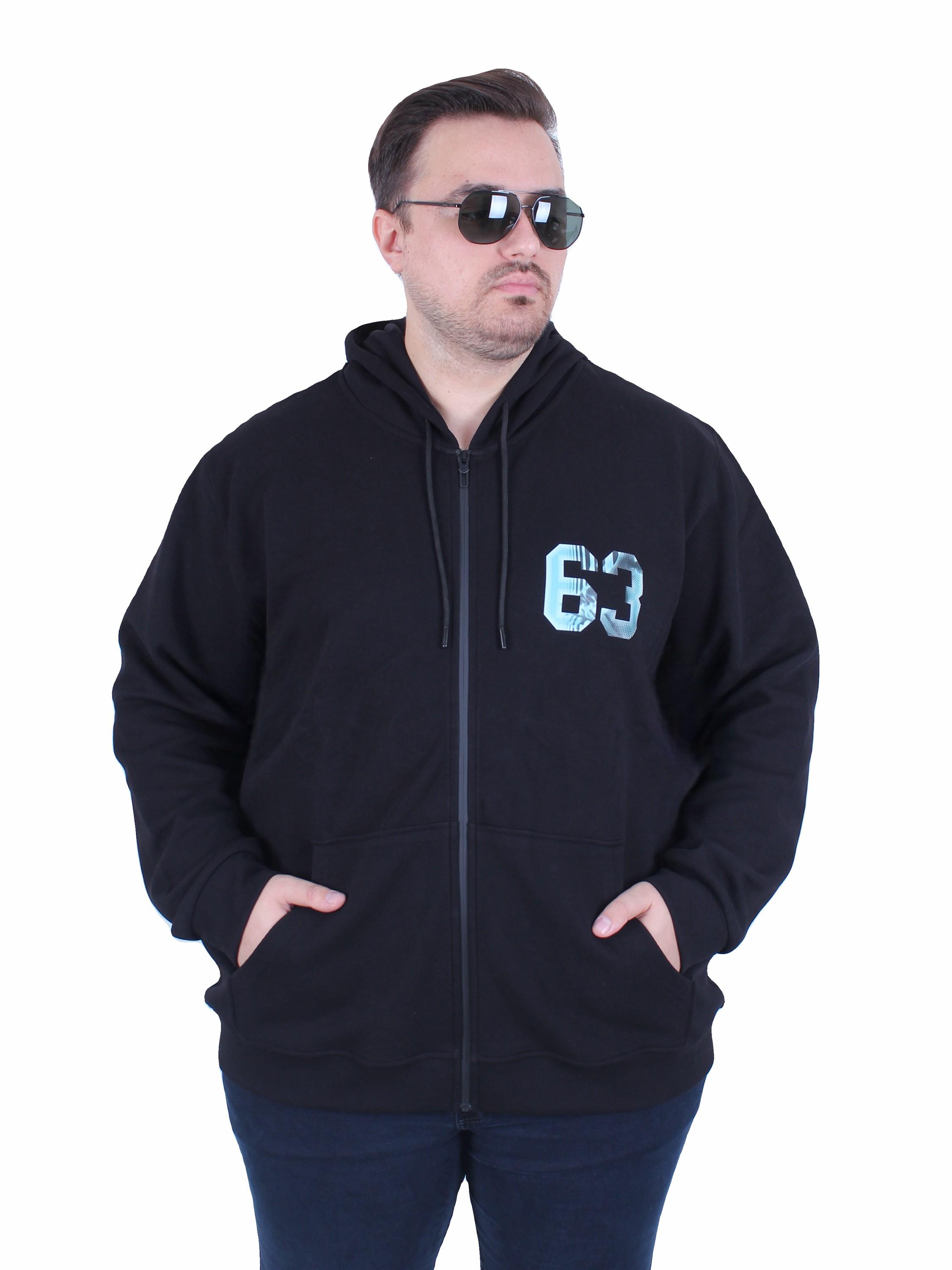 MocGrande Büyük Beden Kapüşonlu Sweat Double Face Sixty Three 25704 SIYAH