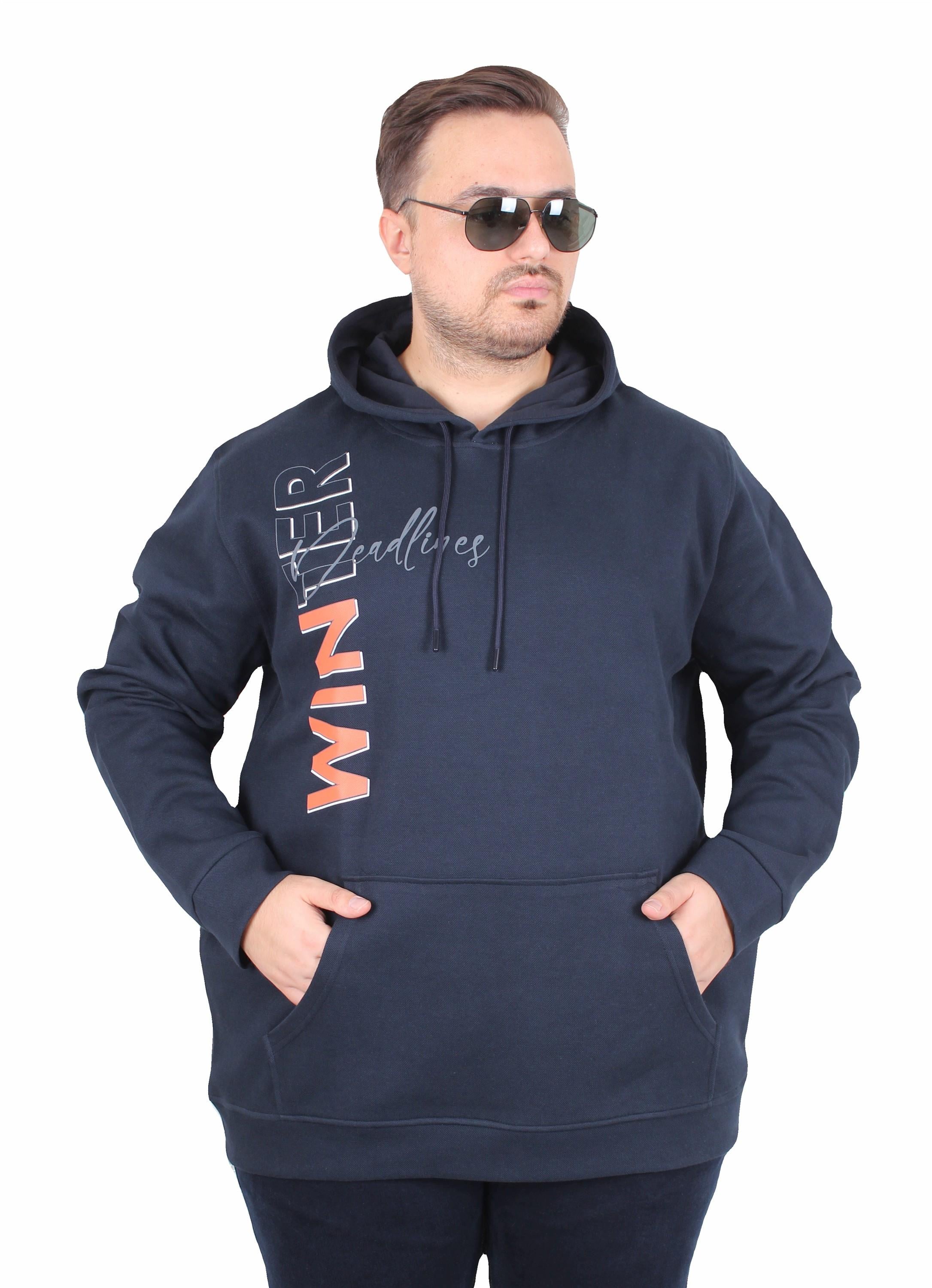 MocGrande Büyük Beden Kapüşonlu Sweat Double Face Winter 25700 LACIVERT