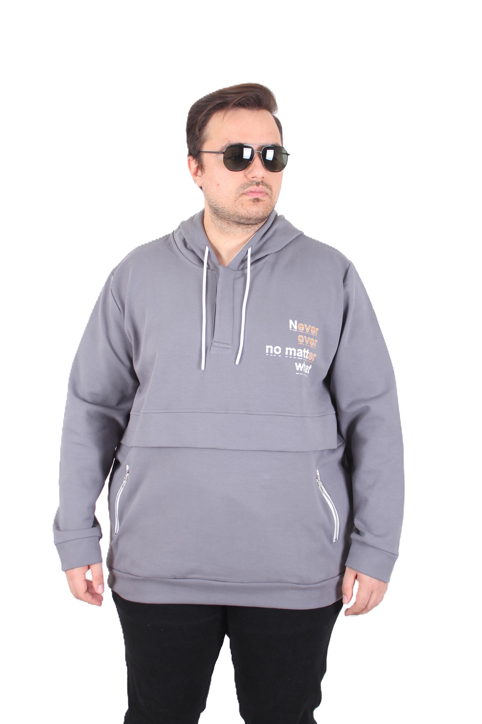 MocGrande Büyük Beden Kapüşonlu Sweat Double Face Never 25706 FUME