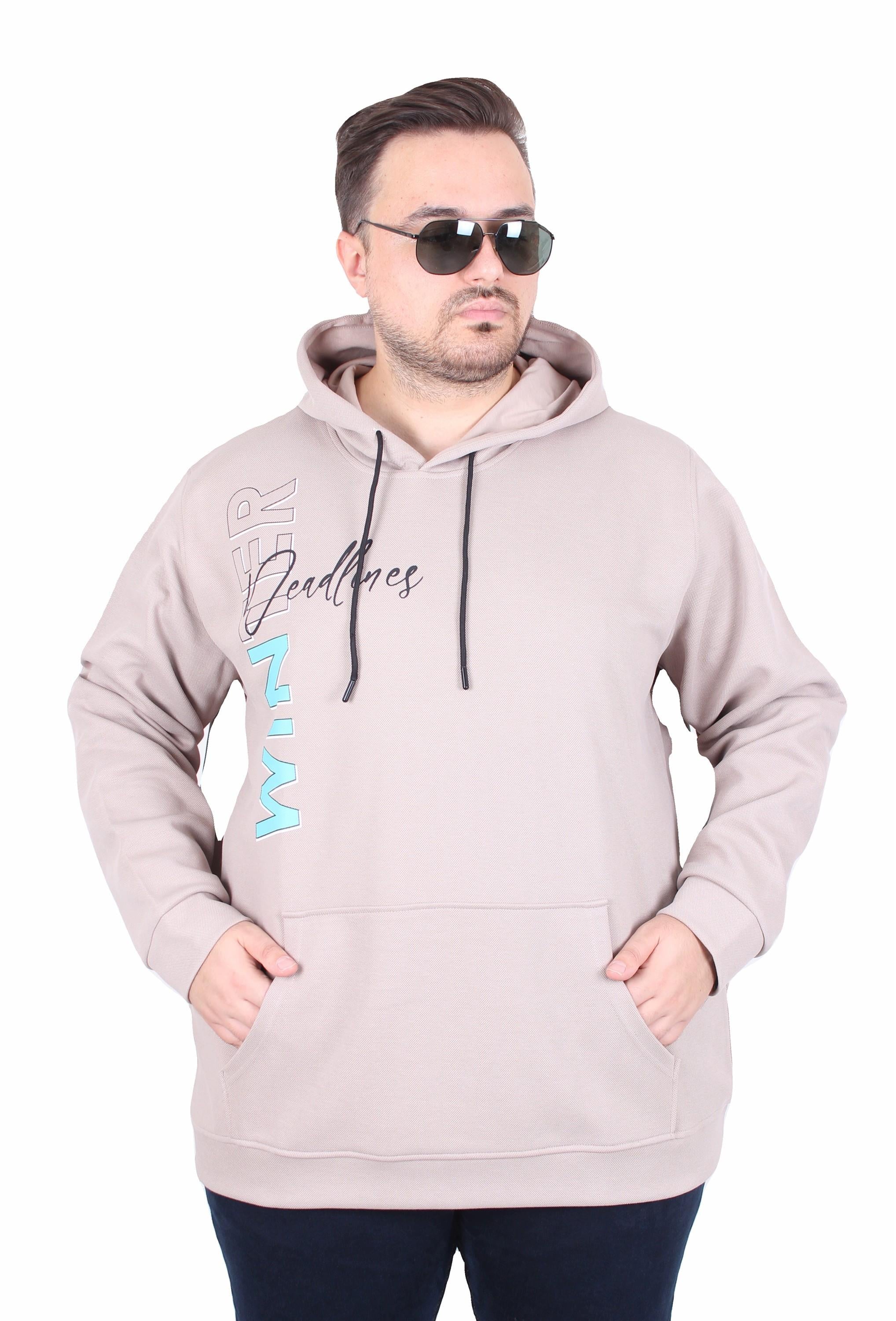 MocGrande Büyük Beden Kapüşonlu Sweat Double Face Winter 25700 BEJ