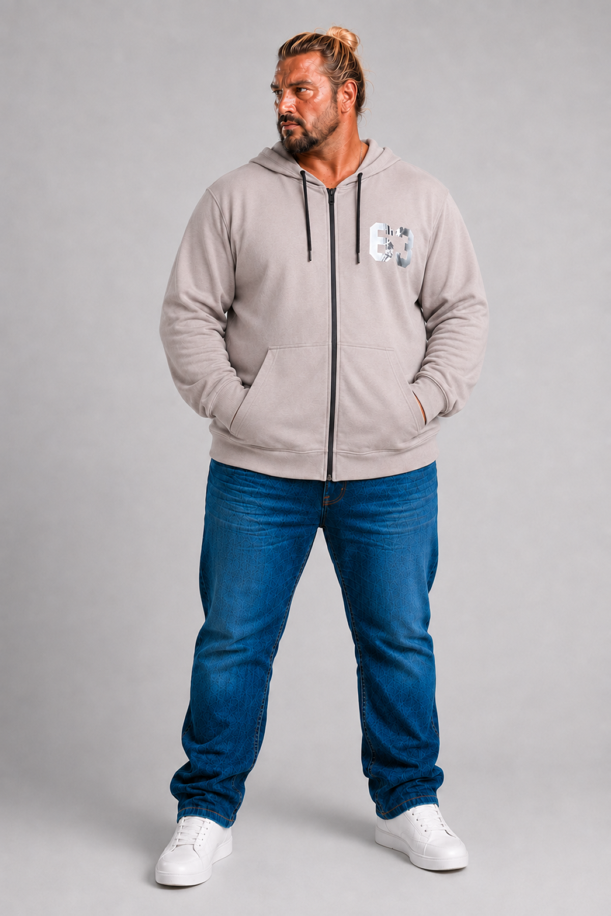 MocGrande Büyük Beden Kapüşonlu Sweat Double Face Sixty Three 25704 BEJ