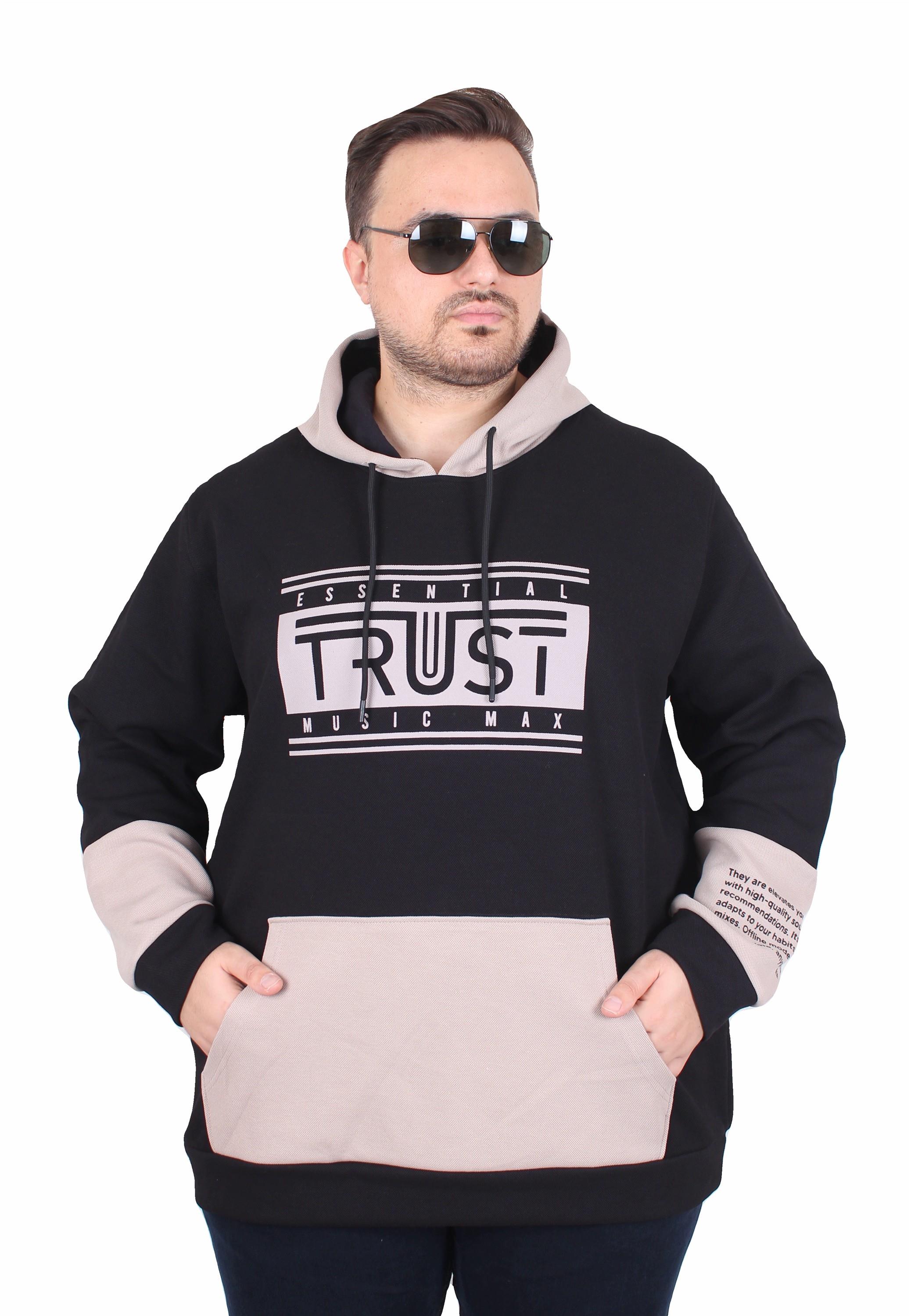 MocGrande Büyük Beden Kapüşonlu Sweat Double Face Trust 25701 SIYAH