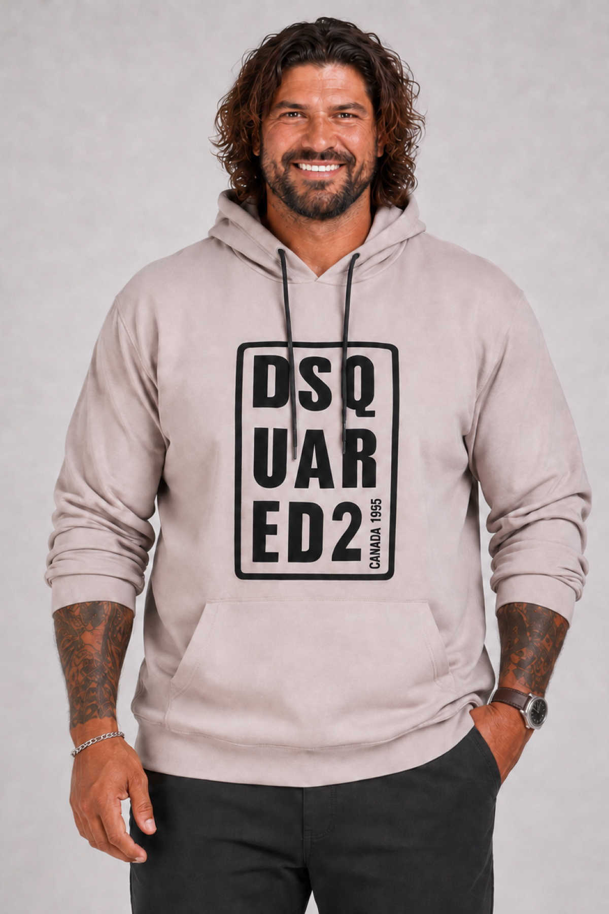 MocGrande Büyük Beden Kapüşonlu Sweat Double Face DSQ 25712 BEJ