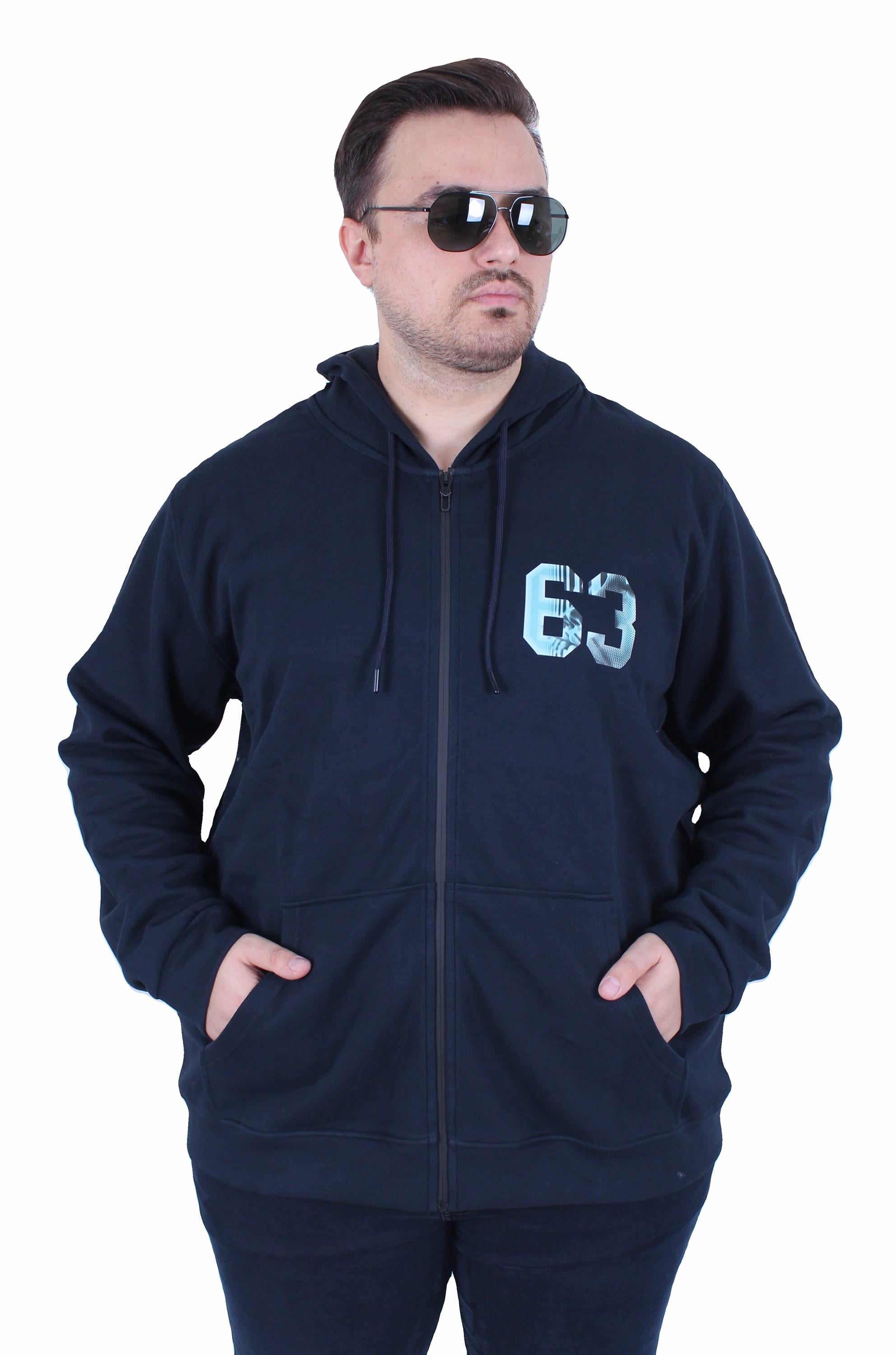 MocGrande Büyük Beden Kapüşonlu Sweat Double Face Sixty Three 25704 LACIVERT