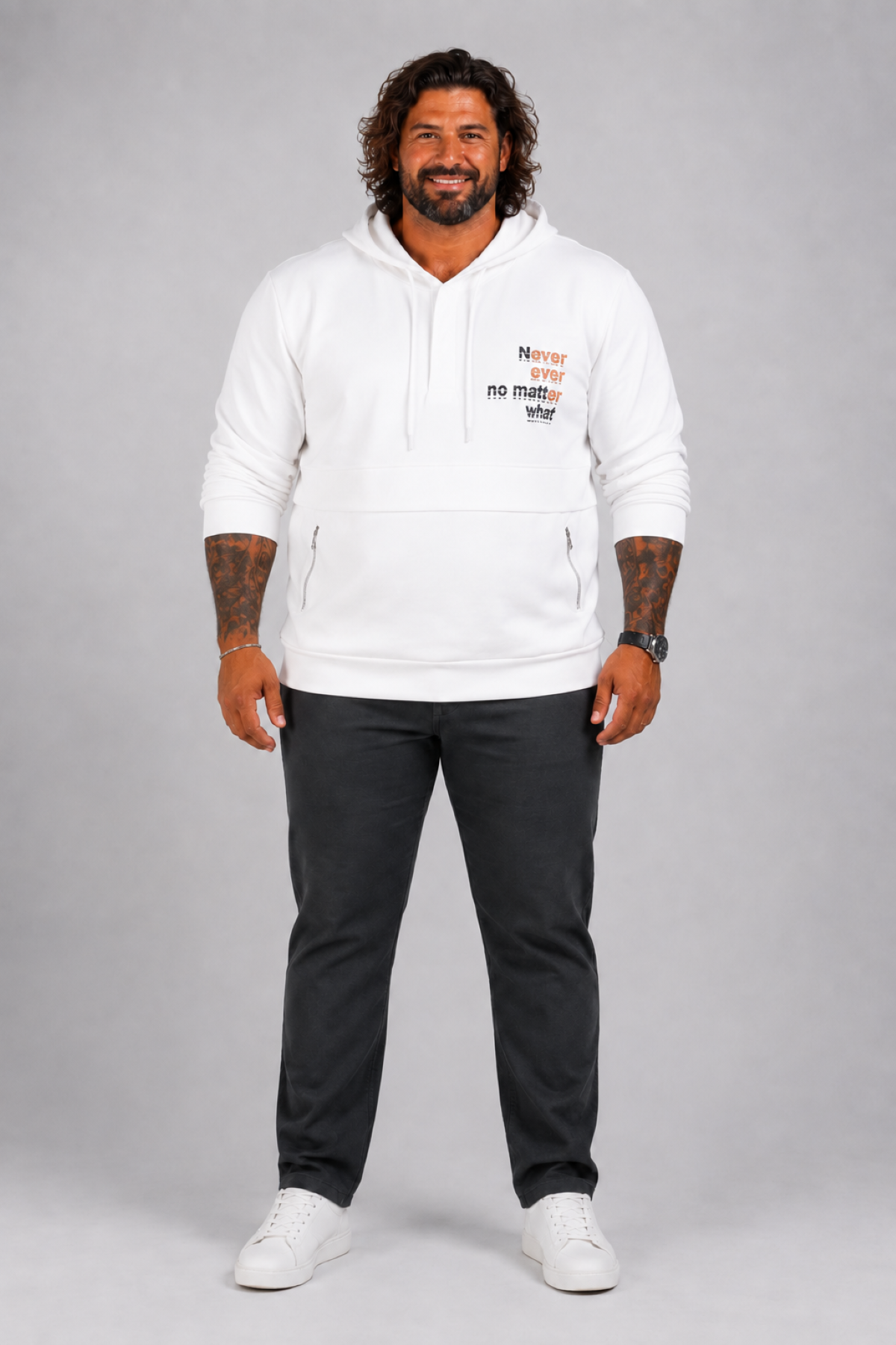 MocGrande Büyük Beden Kapüşonlu Sweat Double Face Never 25706 EKRU