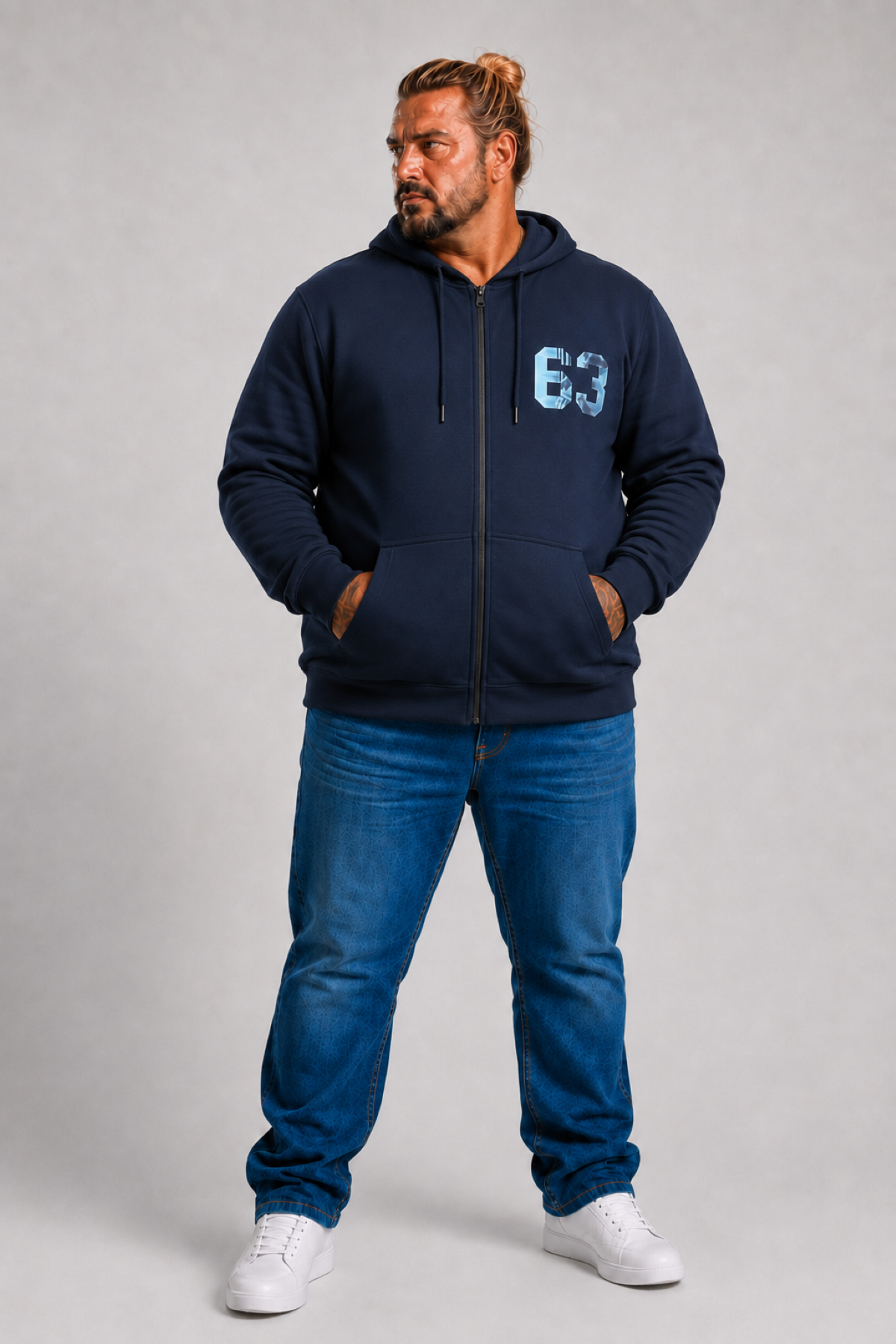 MocGrande Büyük Beden Kapüşonlu Sweat Double Face Sixty Three 25704 LACIVERT