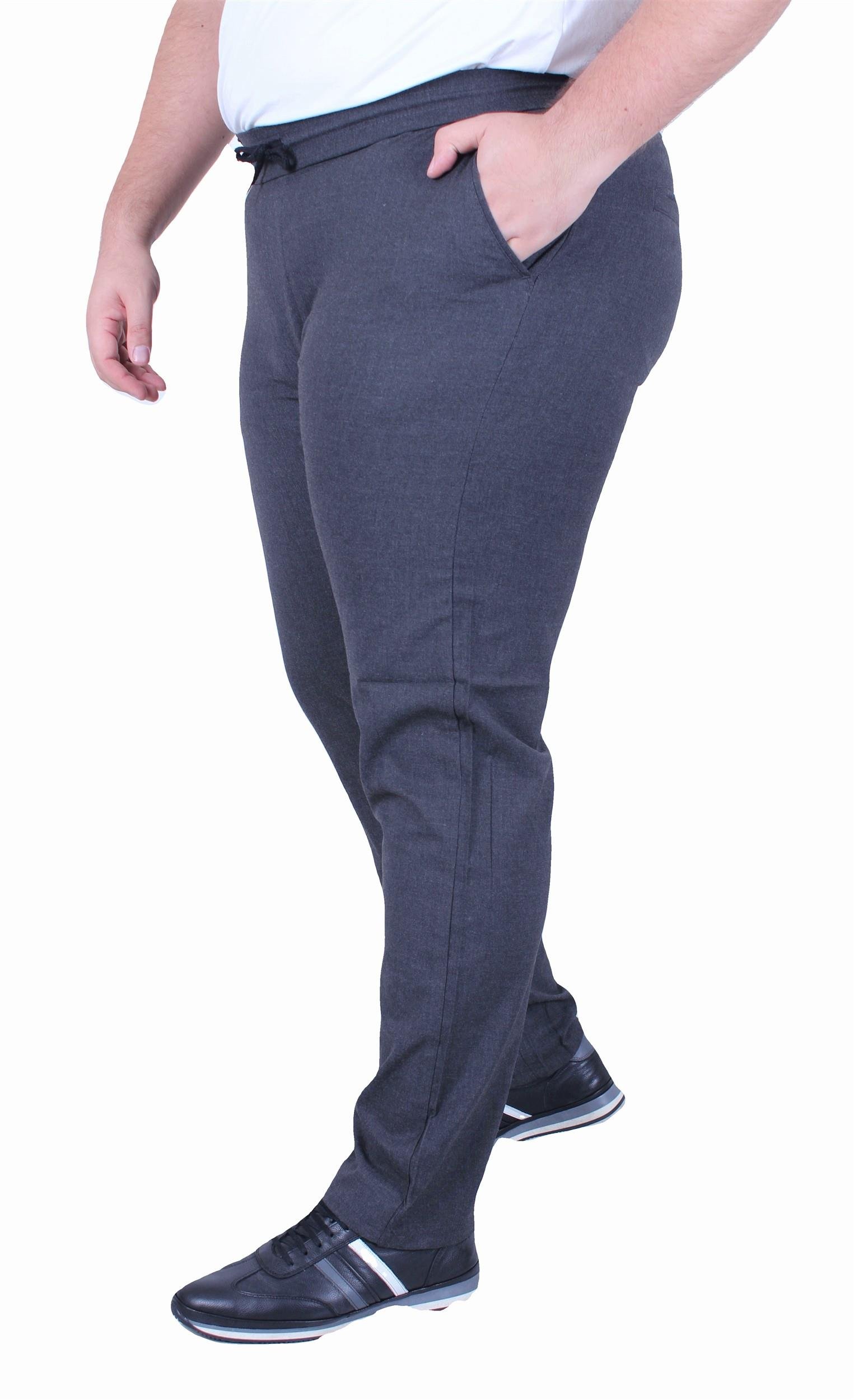 Mocgrande Büyük Beden Keten Pantolon Likralı Yan Cep Bel Lastikli 11950 ANTRASIT