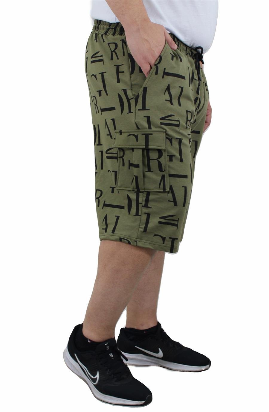Mocgrande Büyük Beden Letter Dance Likralı Erkek Penye Şort 23608 Askeri Yeşil