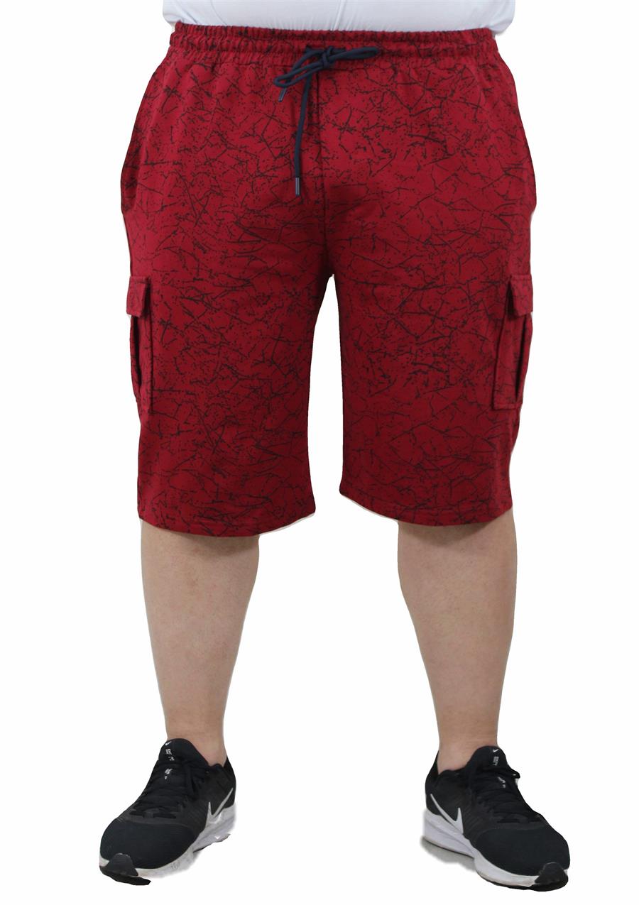 Mocgrande Büyük Beden Likralı Erkek Penye Şort Broken Glass 23611 BORDO