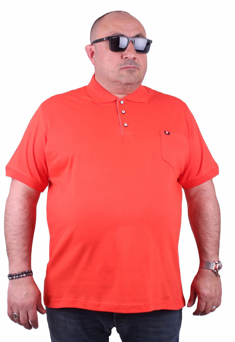 Mocgrande Büyük Beden Likralı Klasik Cepli Polo Tişört 11501 Nar Çiçeği