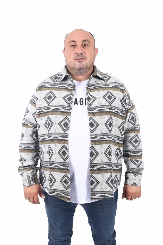 MocGrande Büyük Beden Oduncu Gömlek Gray Wolves 22213 YESIL