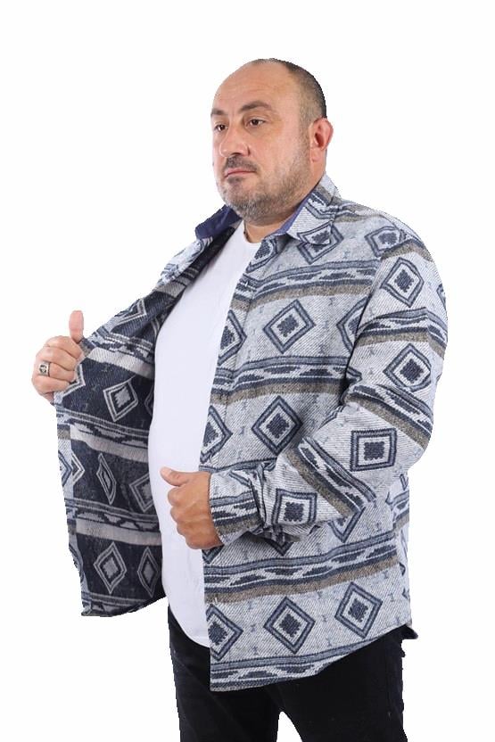 MocGrande Büyük Beden Oduncu Gömlek Gray Wolves 22213 PETROL