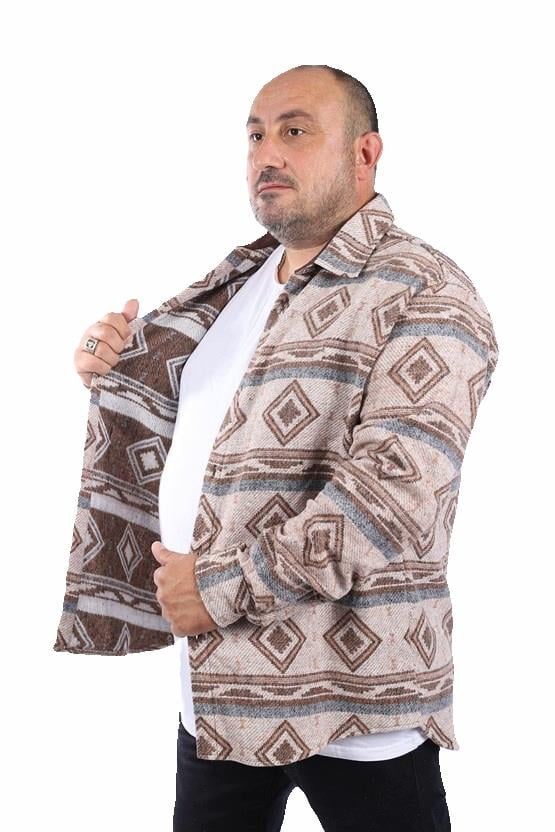 MocGrande Büyük Beden Oduncu Gömlek Gray Wolves 22213 KAHVERENGİ