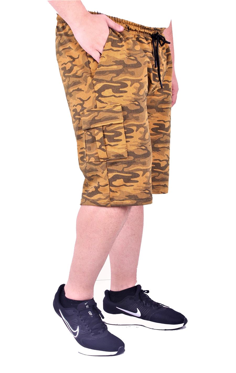 Mocgrande Büyük Beden Pastel Camouflage Likralı Erkek Penye Şort 23609 HARDAL