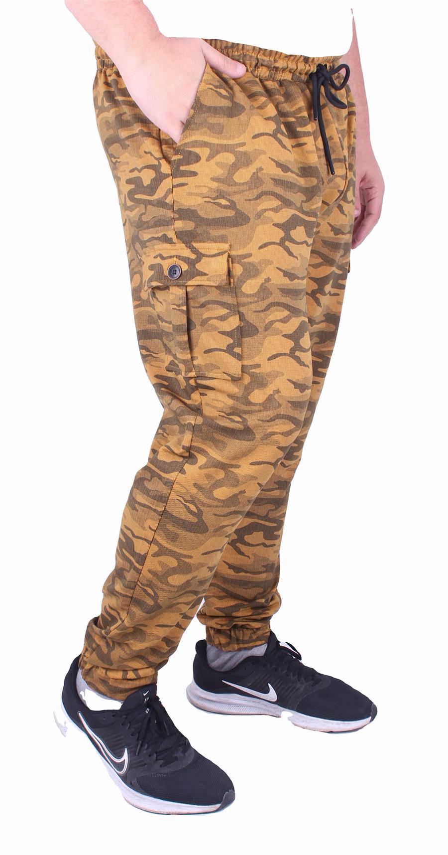 Mocgrande Büyük Beden Pastel Camouflage Likralı Erkek 2ip Eşofman Altı 23503 HARDAL