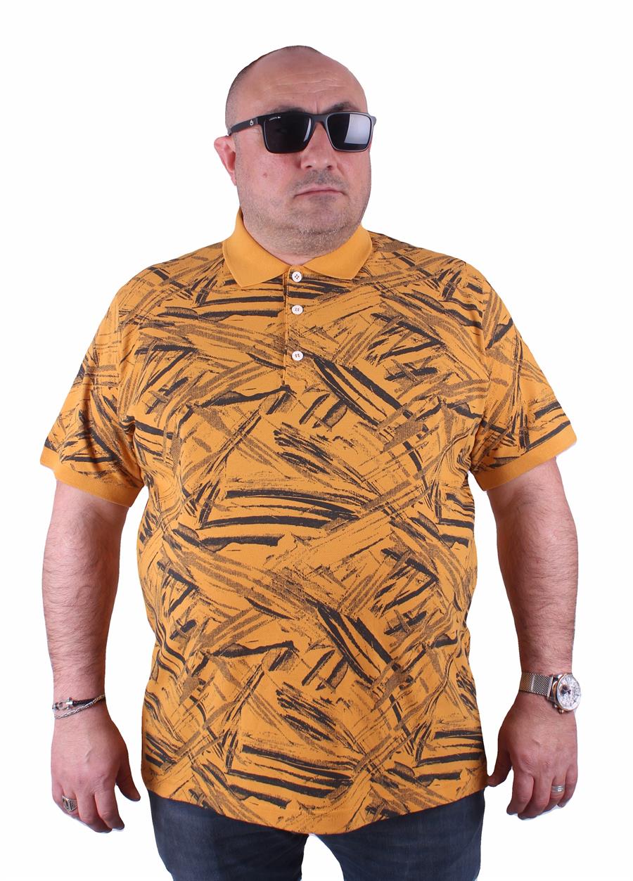 Mocgrande Büyük Beden Polo Yaka Tişört Geometri Desen 23411 HARDAL