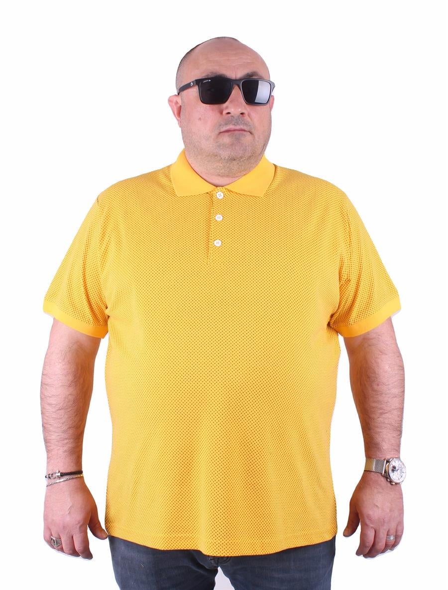 Mocgrande Büyük Beden Polo Yaka Tişört Çizgi Desen 23413 SARI