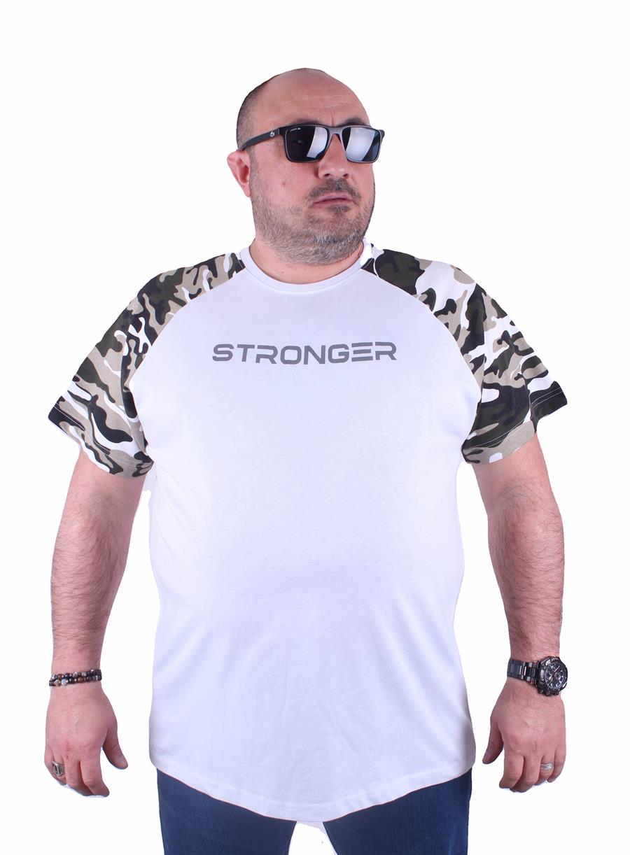 Mocgrande Büyük Beden Raglan Sleeve Camouflage Erkek Tişört 23146 BEYAZ