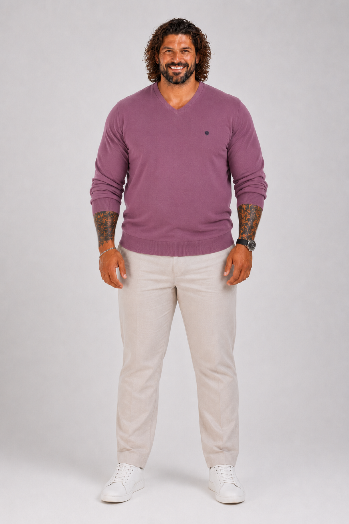 MocGrande Büyük Beden Selanik V Yaka Classic Sweat 23201 Eflatun