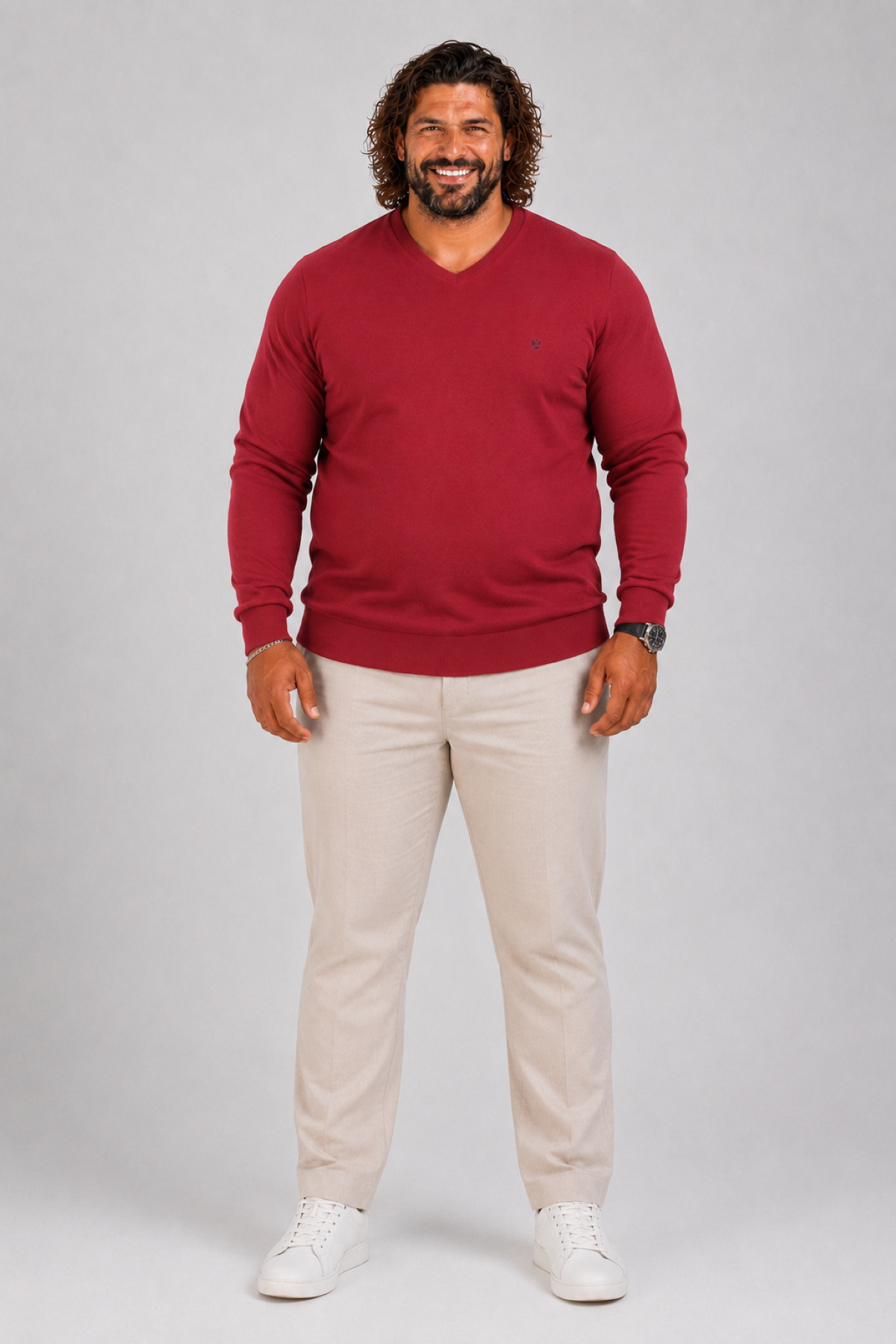 MocGrande Büyük Beden Selanik V Yaka Classic Sweat 23201 BORDO