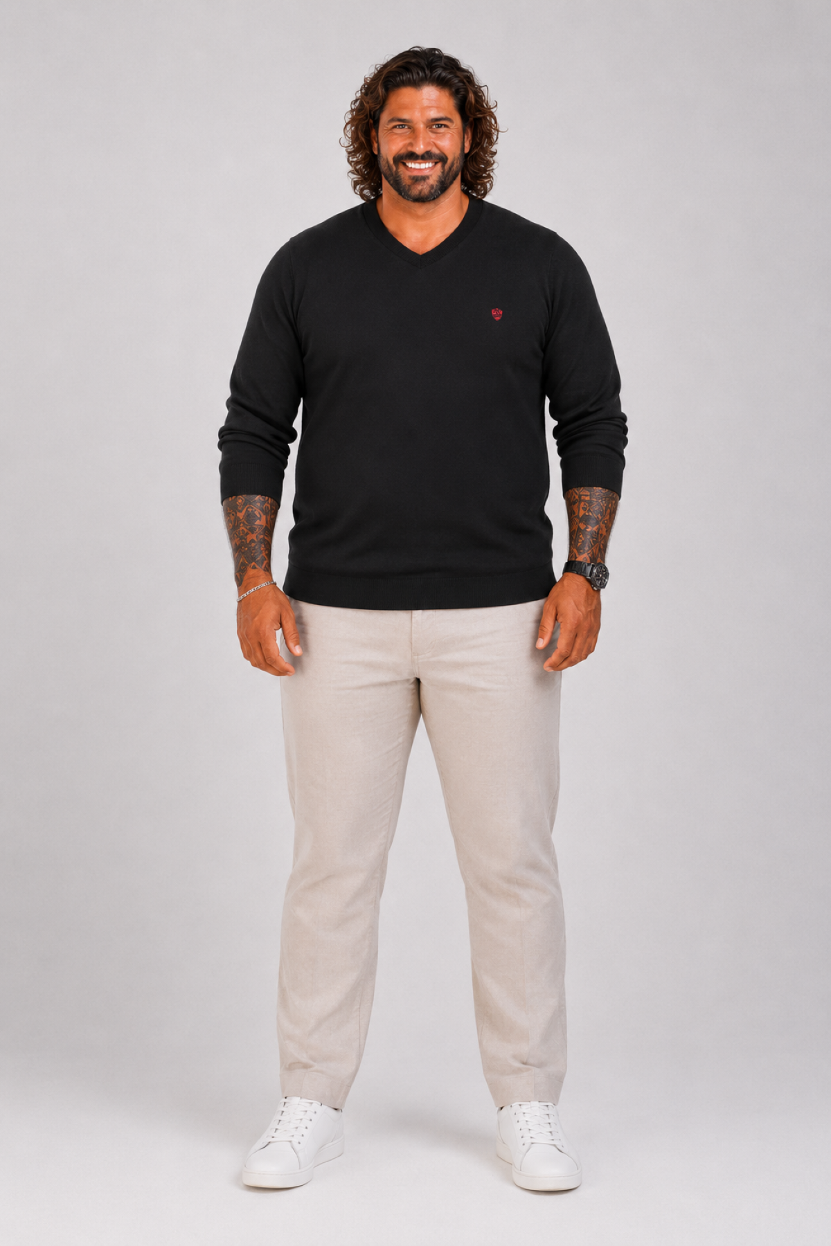 MocGrande Büyük Beden Selanik V Yaka Classic Sweat 23201 SIYAH