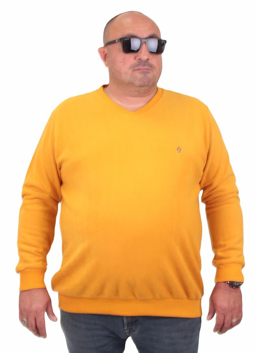 MocGrande Büyük Beden Selanik V Yaka Classic Sweat 23201 HARDAL