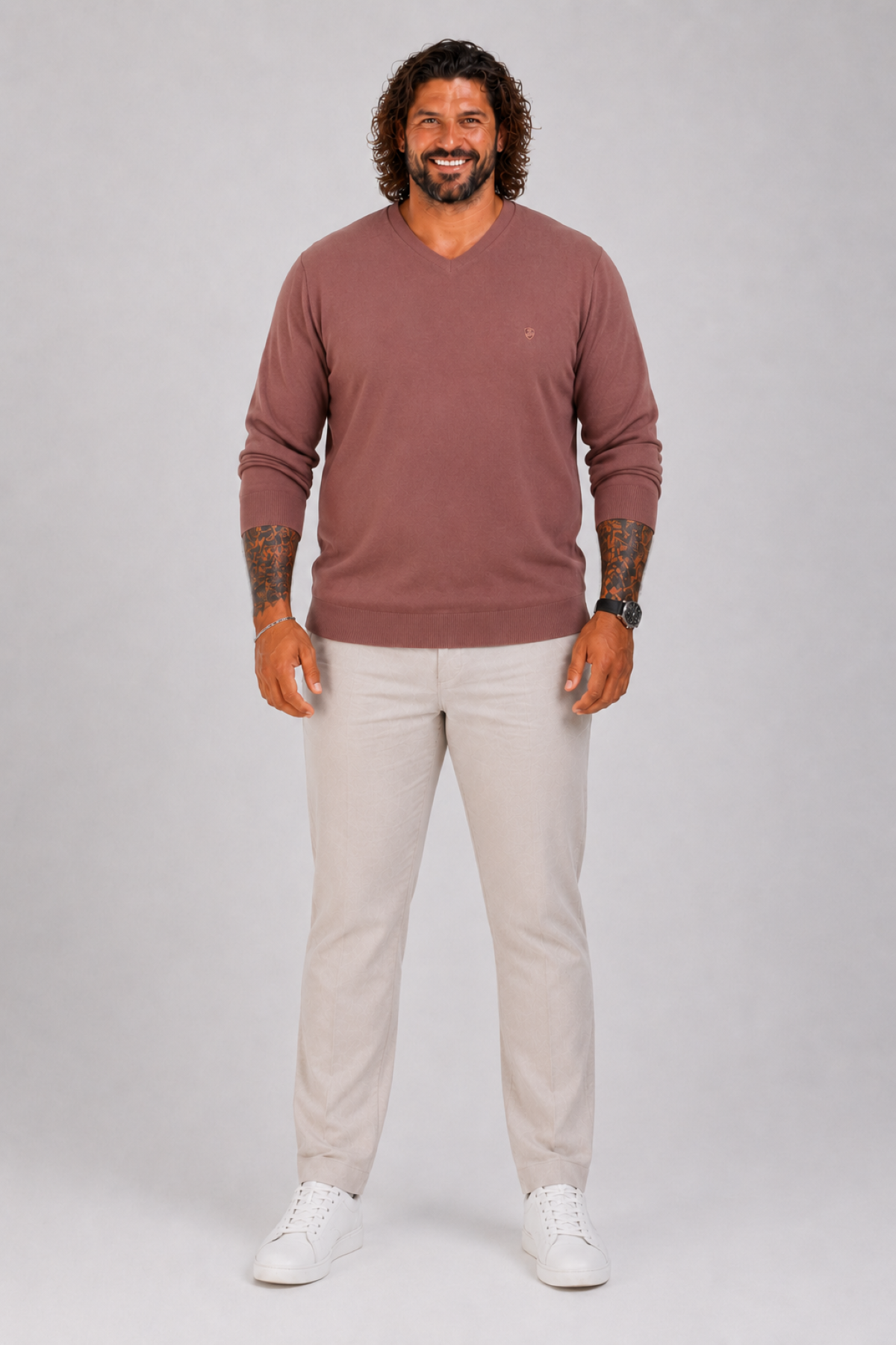 MocGrande Büyük Beden Selanik V Yaka Classic Sweat 23201 TABA