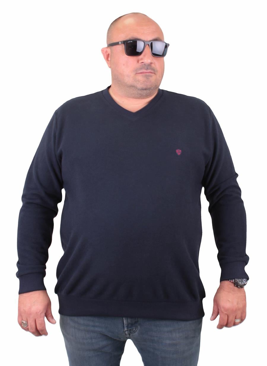 MocGrande Büyük Beden Selanik V Yaka Classic Sweat 23201 LACIVERT