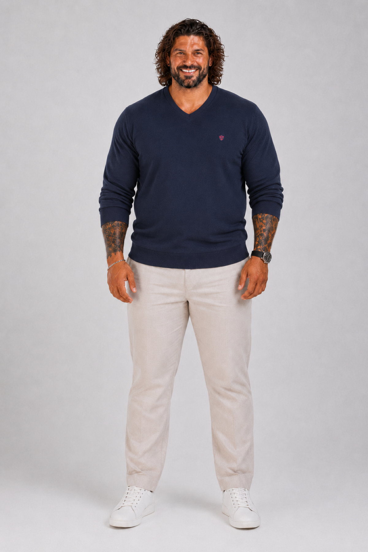MocGrande Büyük Beden Selanik V Yaka Classic Sweat 23201 LACIVERT