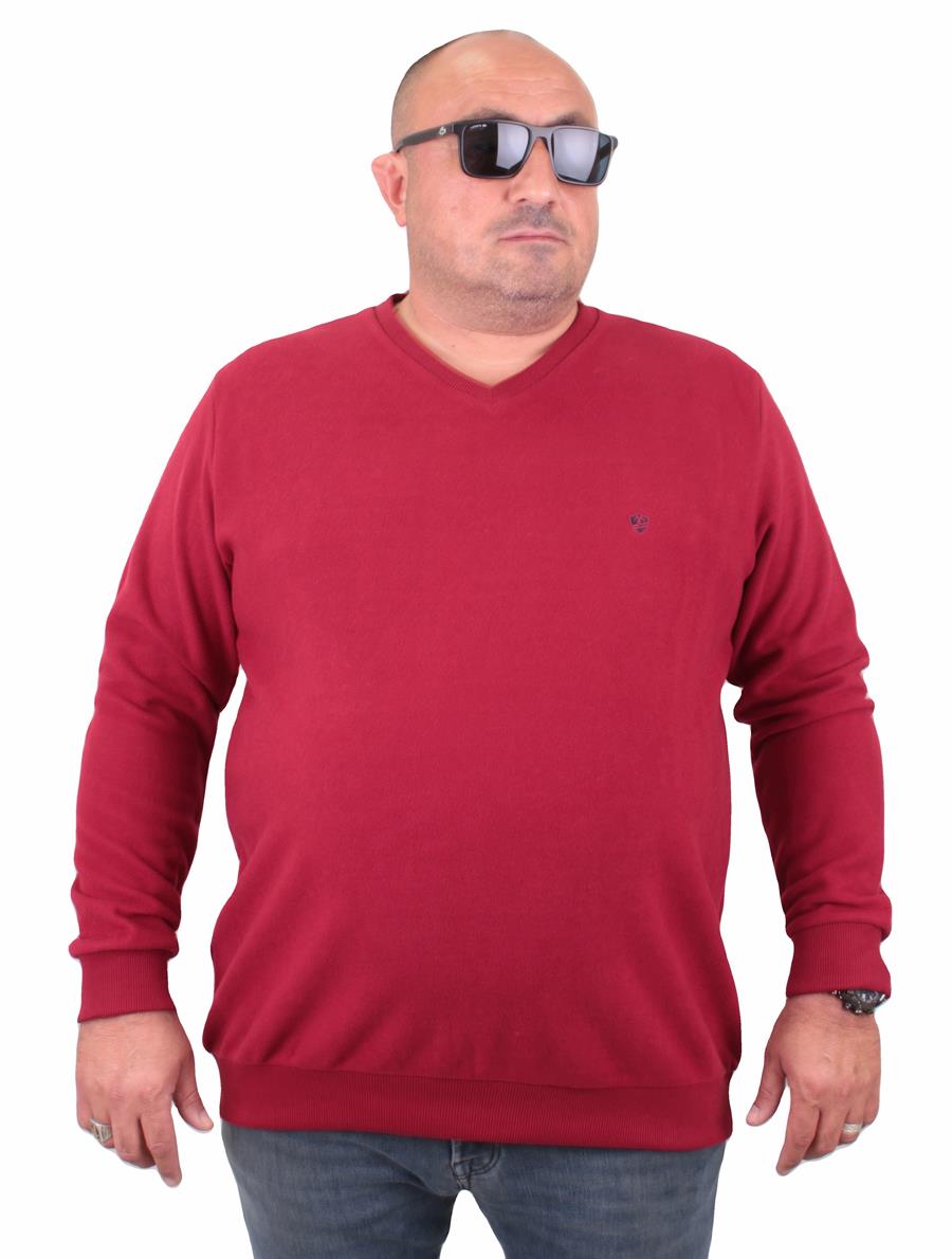 MocGrande Büyük Beden Selanik V Yaka Classic Sweat 23201 BORDO