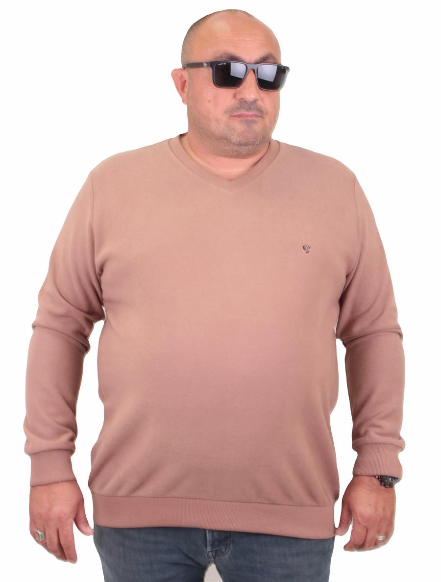 MocGrande Büyük Beden Selanik V Yaka Classic Sweat 23201 S.KAHVE
