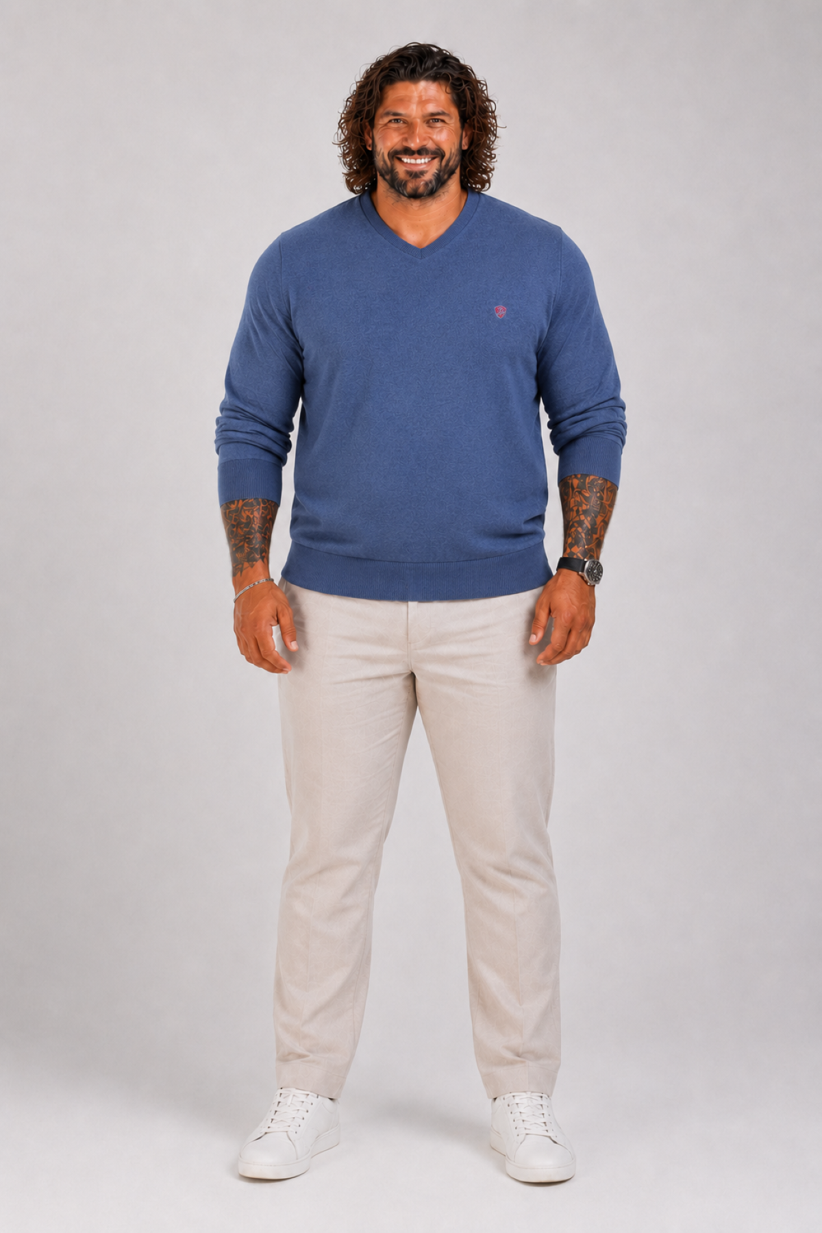 MocGrande Büyük Beden Selanik V Yaka Classic Sweat 23201 Marin