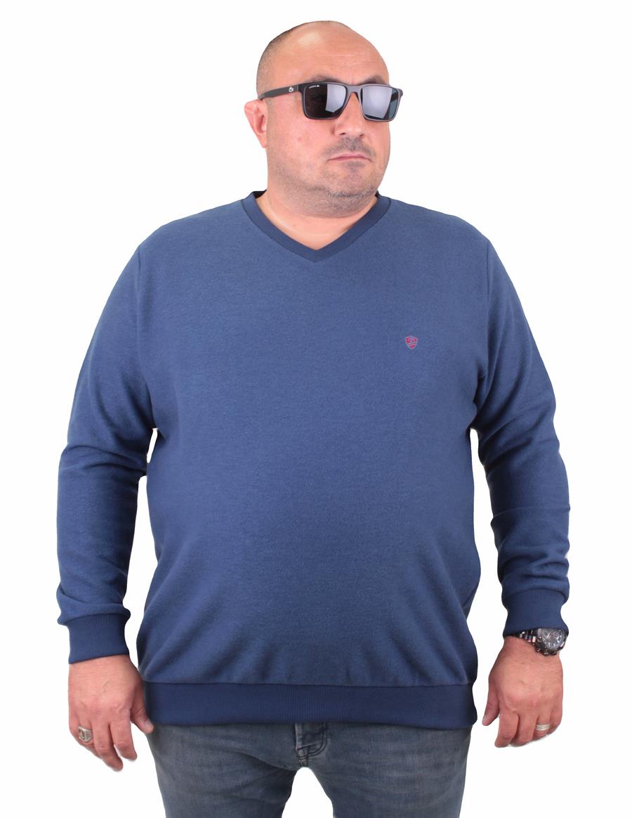 MocGrande Büyük Beden Selanik V Yaka Classic Sweat 23201 Marin