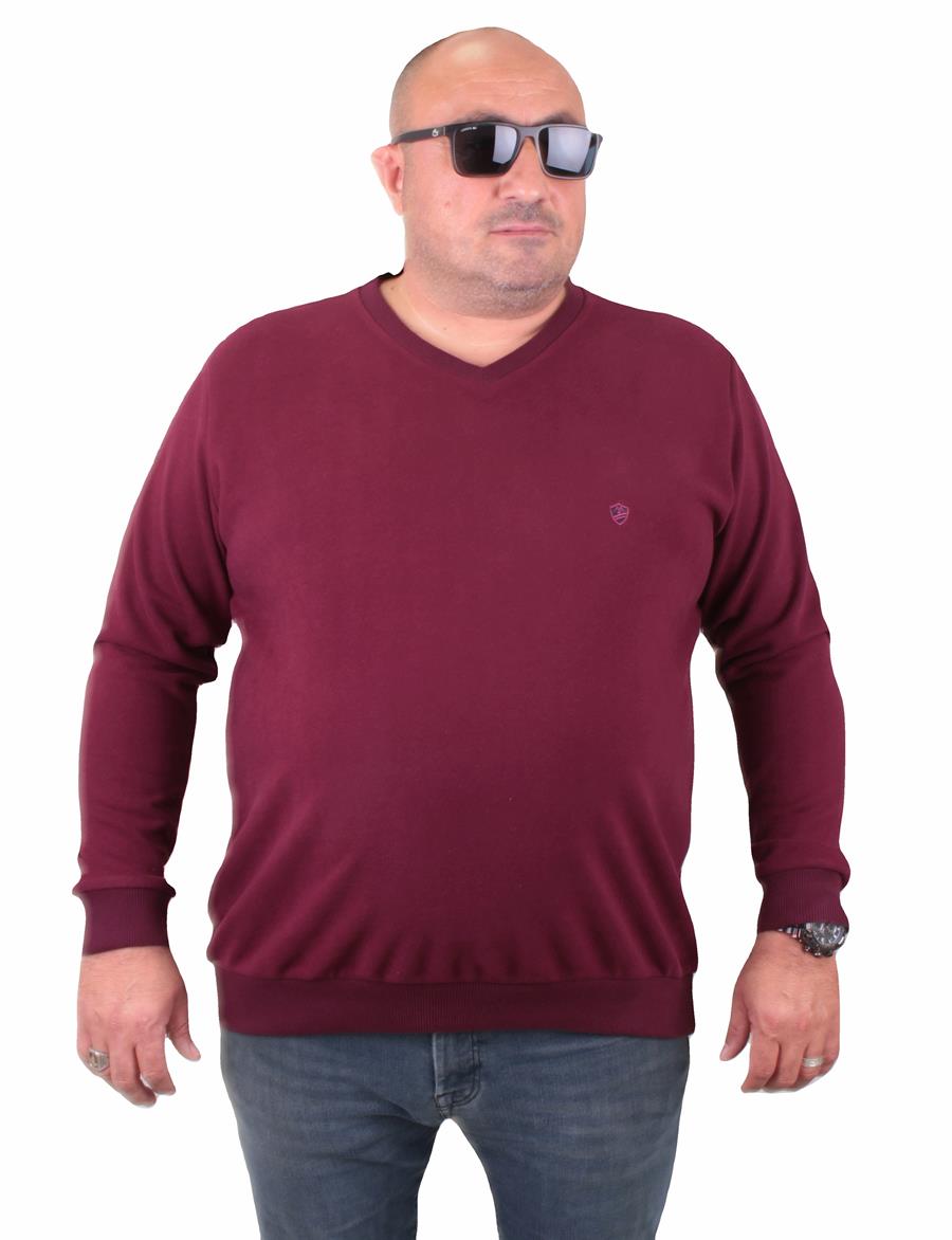 MocGrande Büyük Beden Selanik V Yaka Classic Sweat 23201 MURDUM