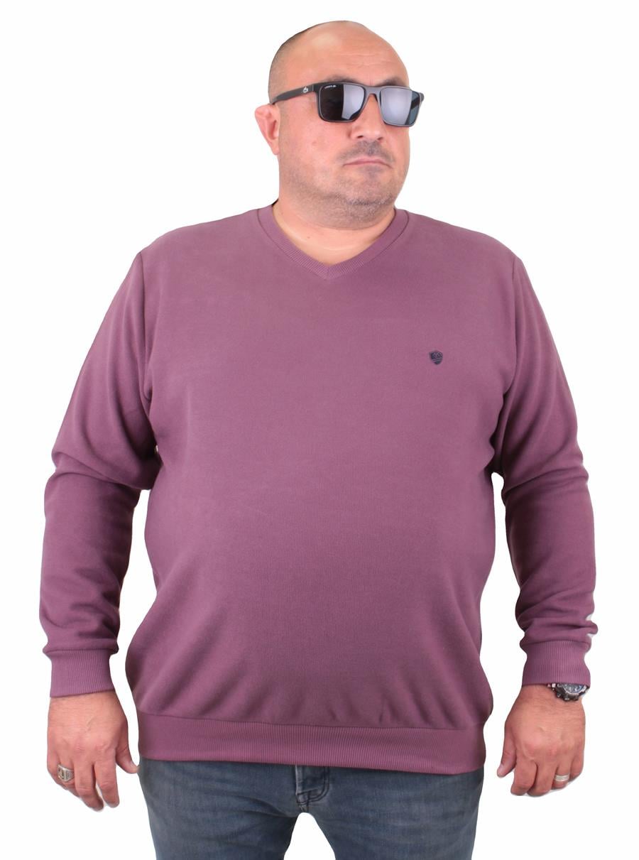 MocGrande Büyük Beden Selanik V Yaka Classic Sweat 23201 Eflatun