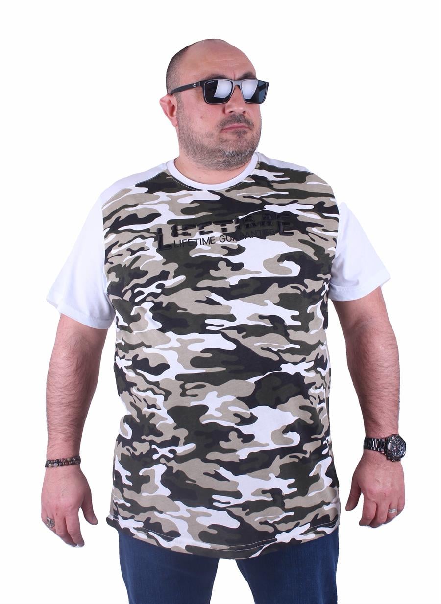 Mocgrande Büyük Beden Shoulder Line Camouflage Erkek Tişört 23147 BEYAZ