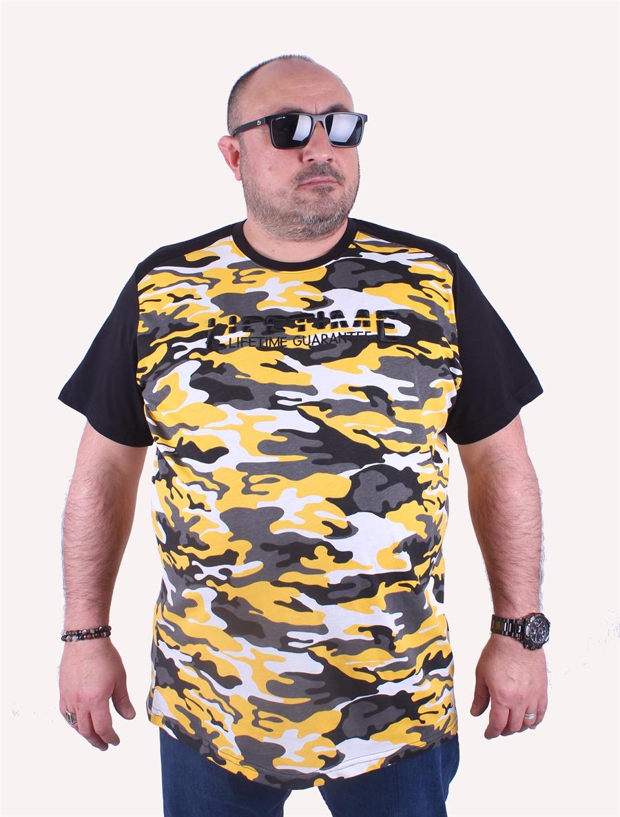 Mocgrande Büyük Beden Shoulder Line Camouflage Erkek Tişört 23147 HARDAL