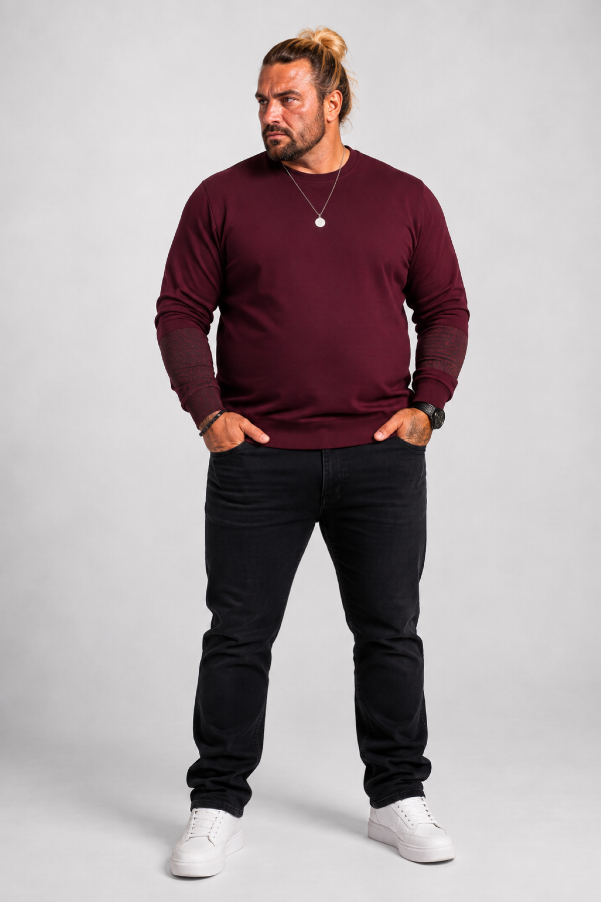 MocGrande Büyük Beden Sıfır Yaka Classic Sweat 23216 MURDUM