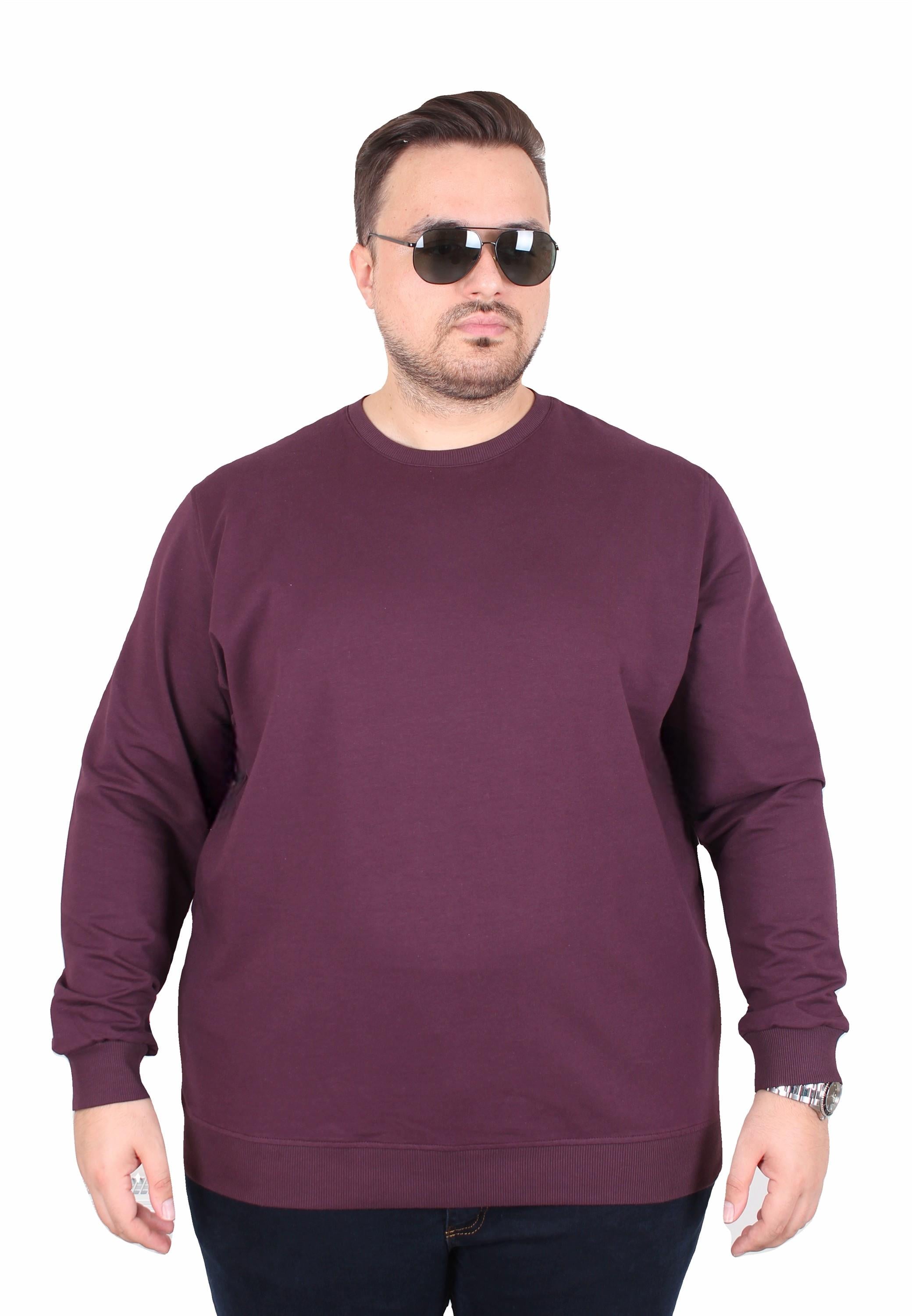 MocGrande Büyük Beden Sıfır Yaka Classic Sweat 23216 MURDUM