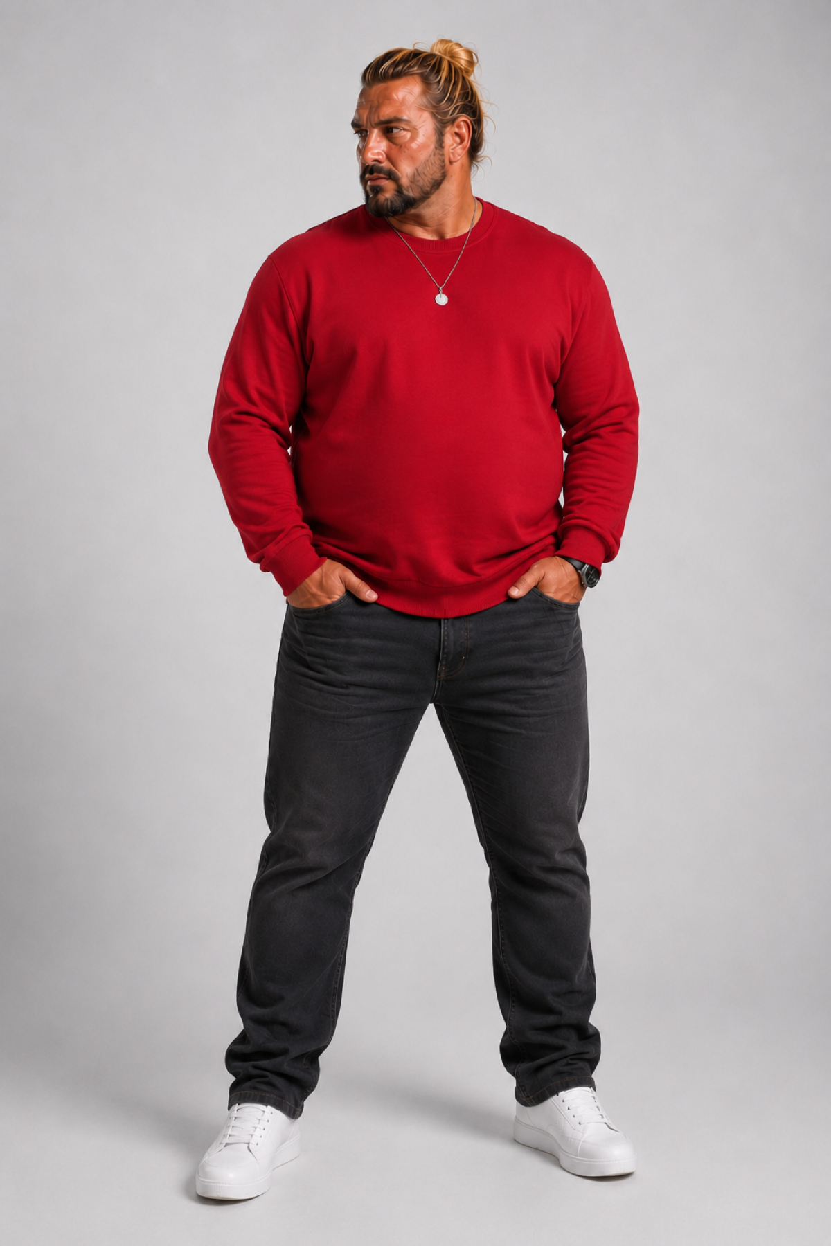 MocGrande Büyük Beden Sıfır Yaka Classic Sweat 23216 BORDO