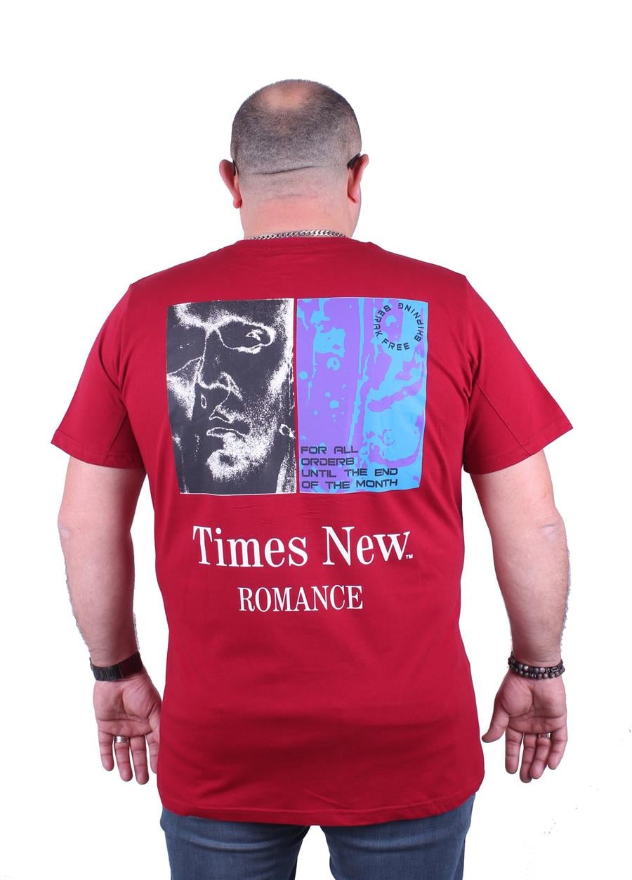 Mocgrande Büyük Beden Sıfır Yaka Tişört Romance 23104 BORDO
