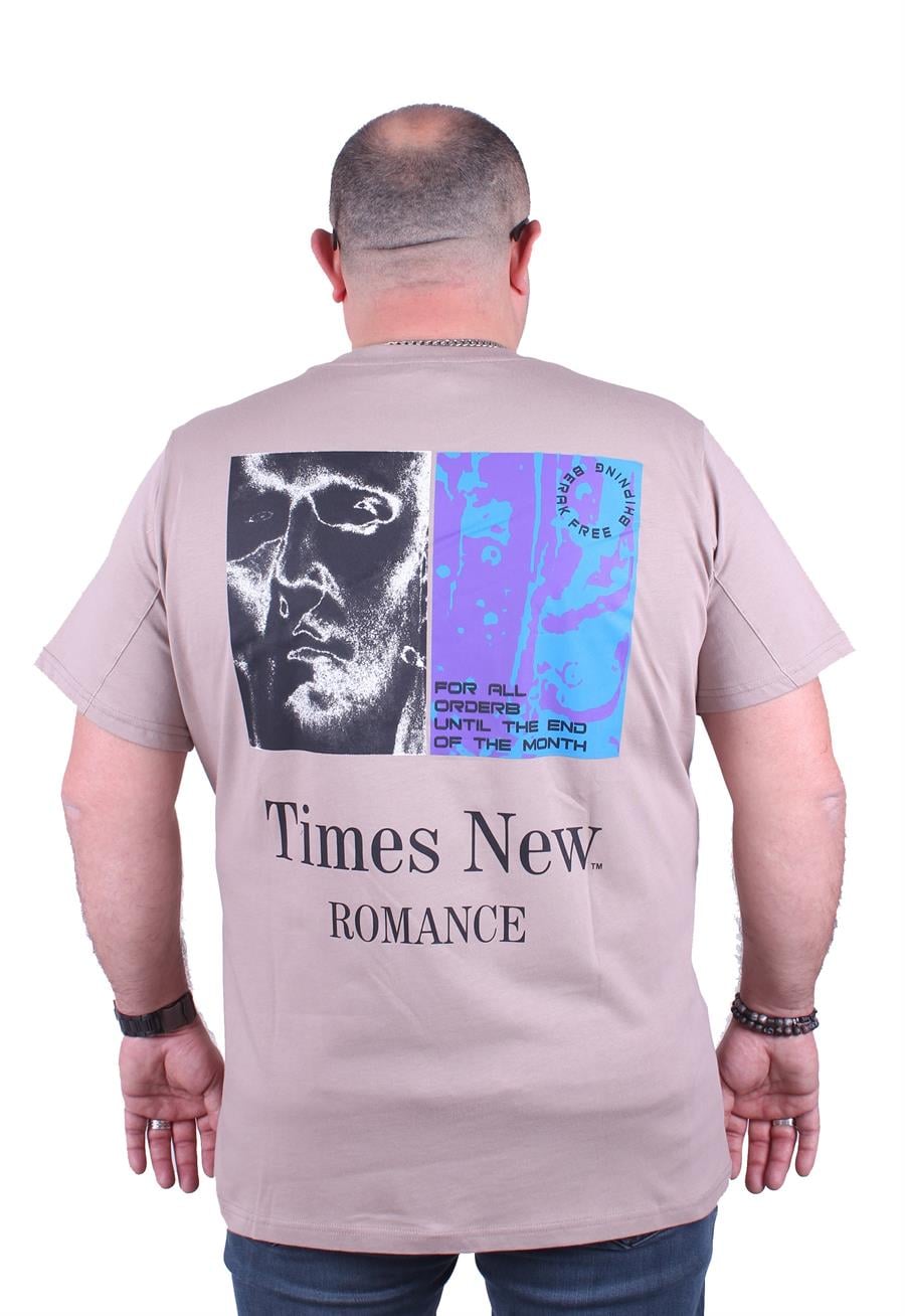 Mocgrande Büyük Beden Sıfır Yaka Tişört Romance 23104 TOPRAK