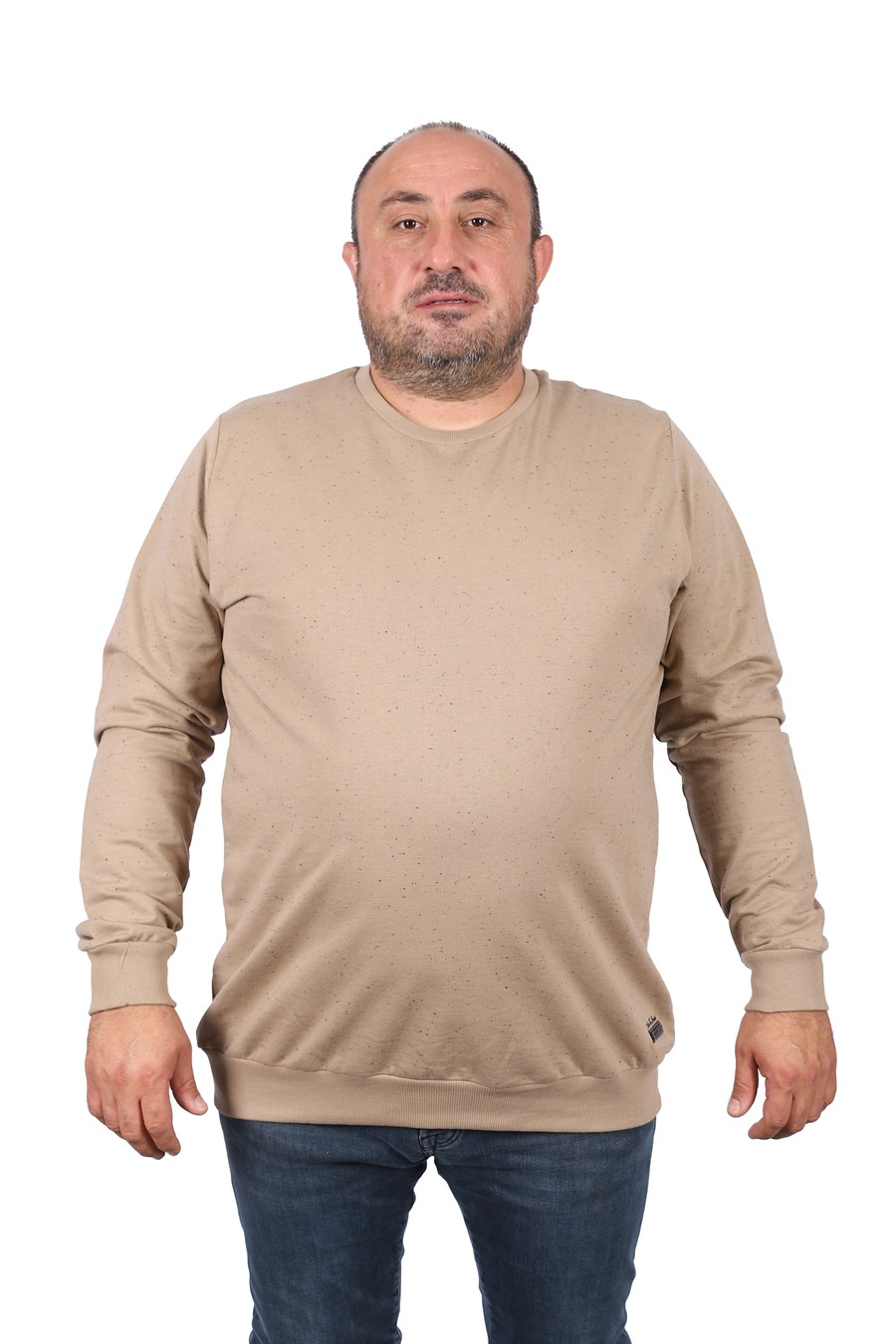 MocGrande Büyük Beden Sweatshirt Bisiklet Yaka Deri Arma 22703