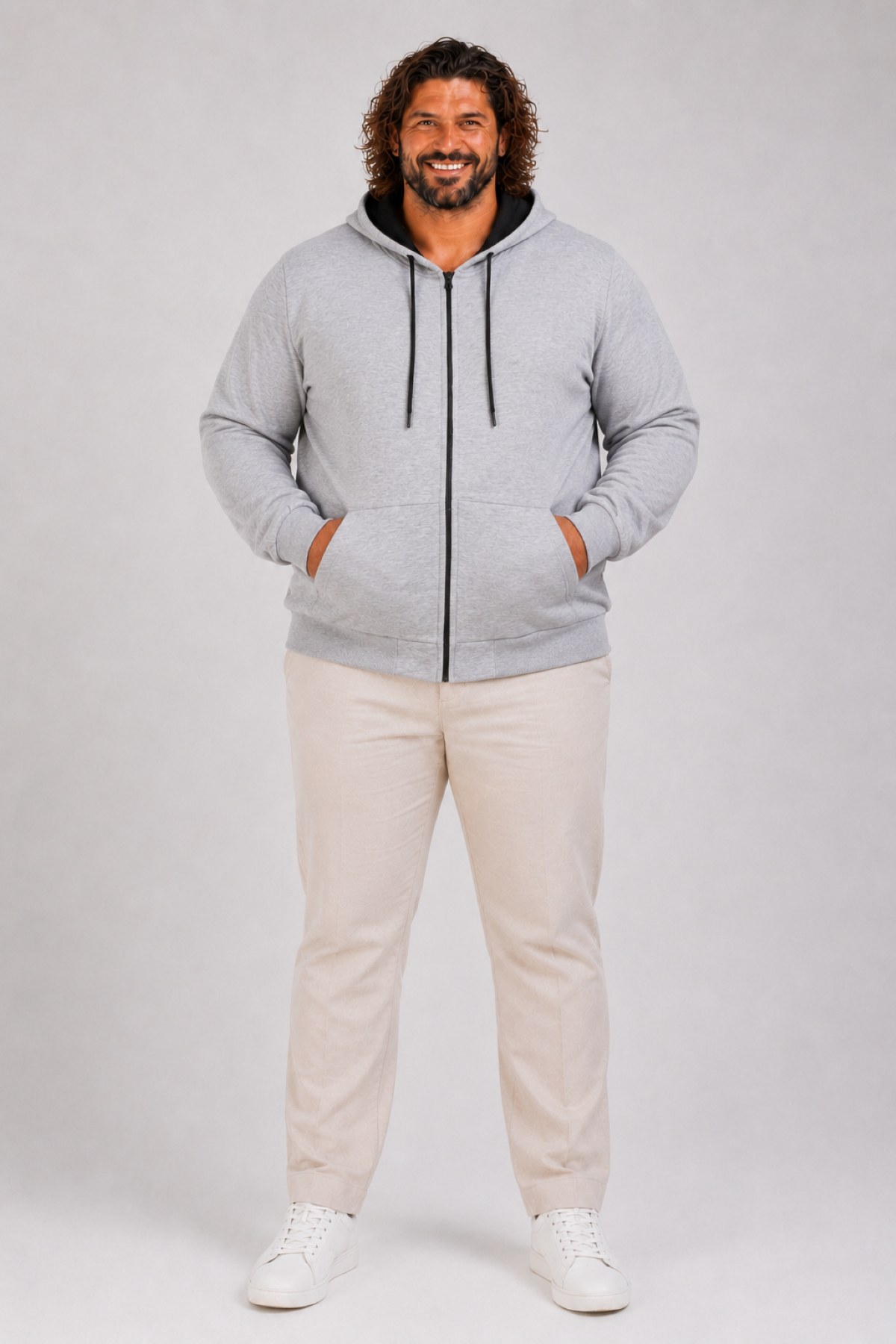 Mocgrande Büyük Beden Unisex Kapüşonlu 3ip Sweat 11701 GRI MELANJ