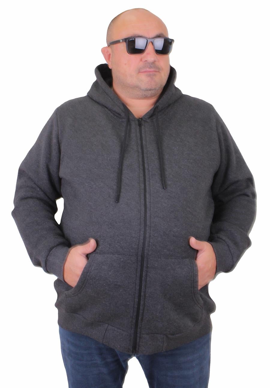 Mocgrande Büyük Beden Unisex Kapüşonlu 3ip Sweat 11701 ANTRASİT MELANJ