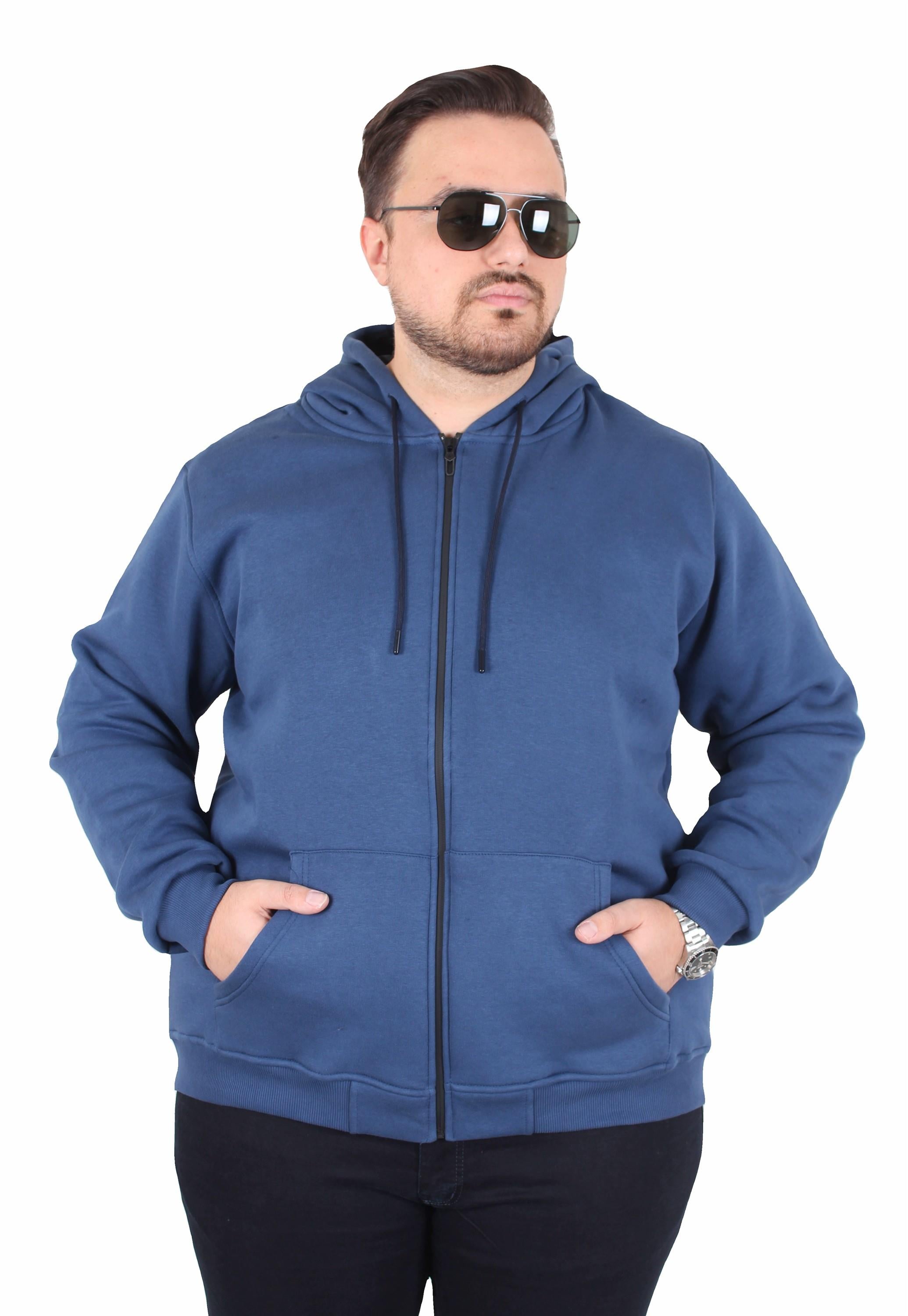 Mocgrande Büyük Beden Unisex Kapüşonlu 3ip Sweat 11701 INDIGO