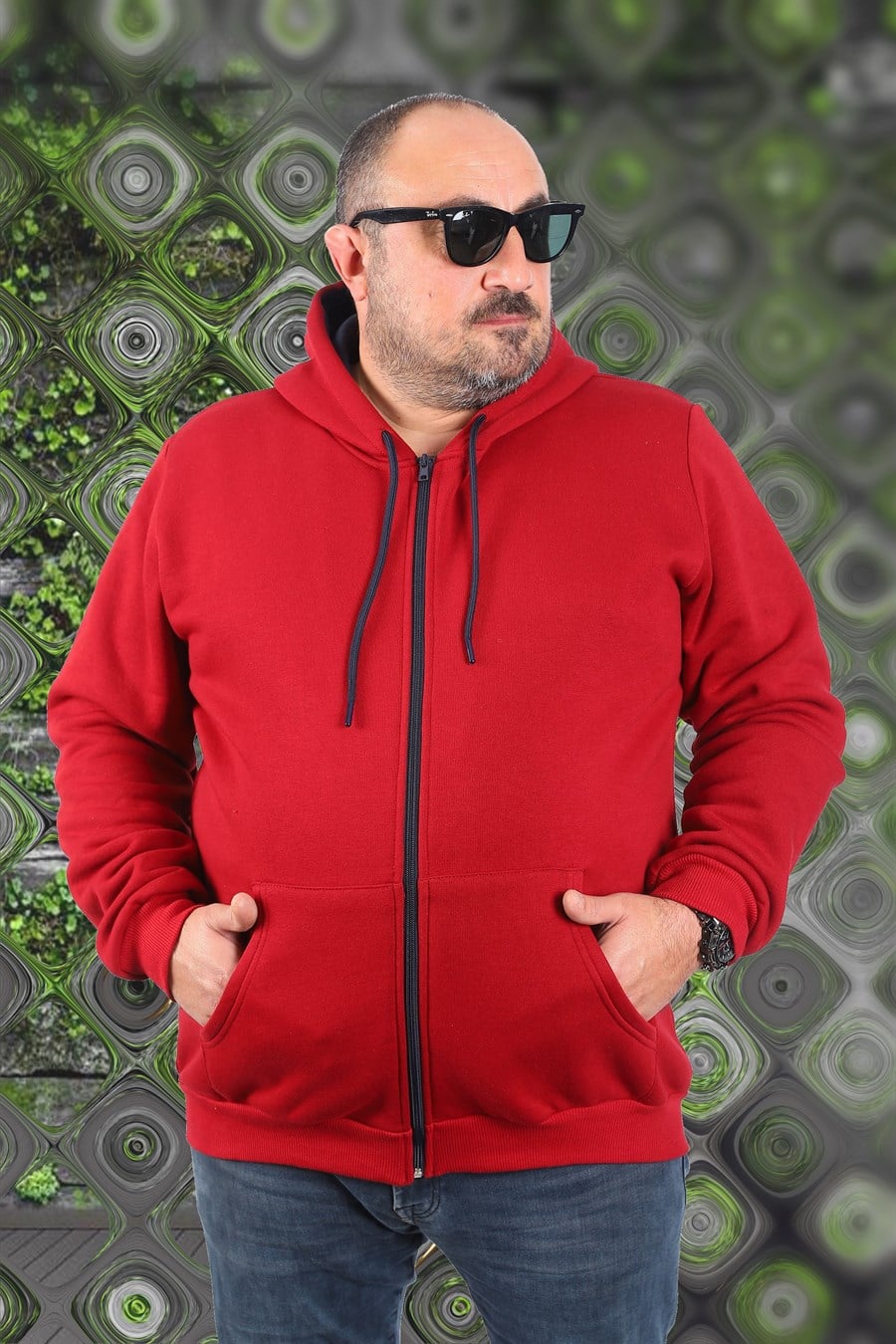 Mocgrande Büyük Beden Unisex Kapüşonlu 3ip Sweat 11701 BORDO