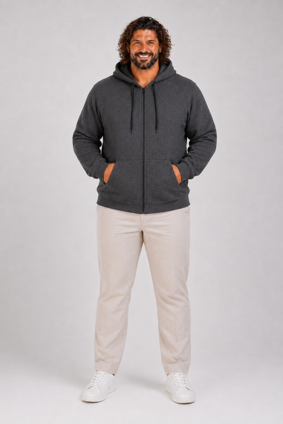Mocgrande Büyük Beden Unisex Kapüşonlu 3ip Sweat 11701 ANTRASİT MELANJ
