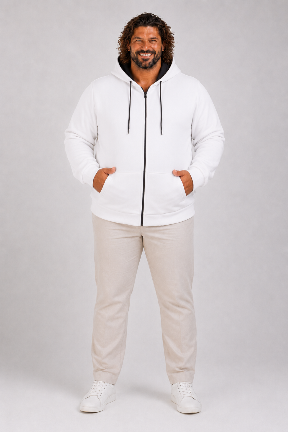 Mocgrande Büyük Beden Unisex Kapüşonlu 3ip Sweat 11701 EKRU